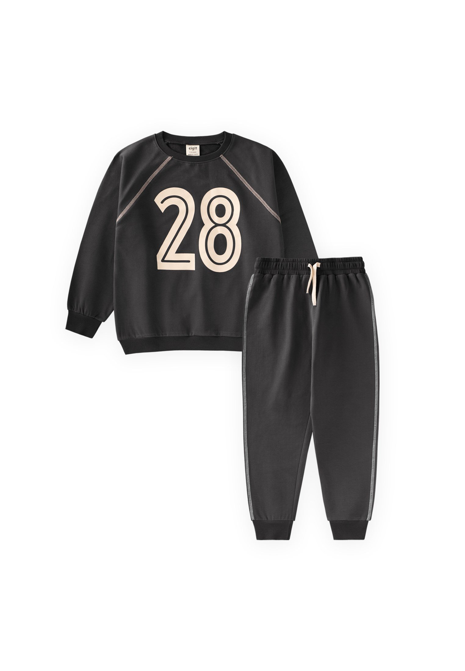 CigitŞardonlu Karyoka Detaylı Baskılı Sweatshirt Takım 2-10 Yaş ANTRASİT