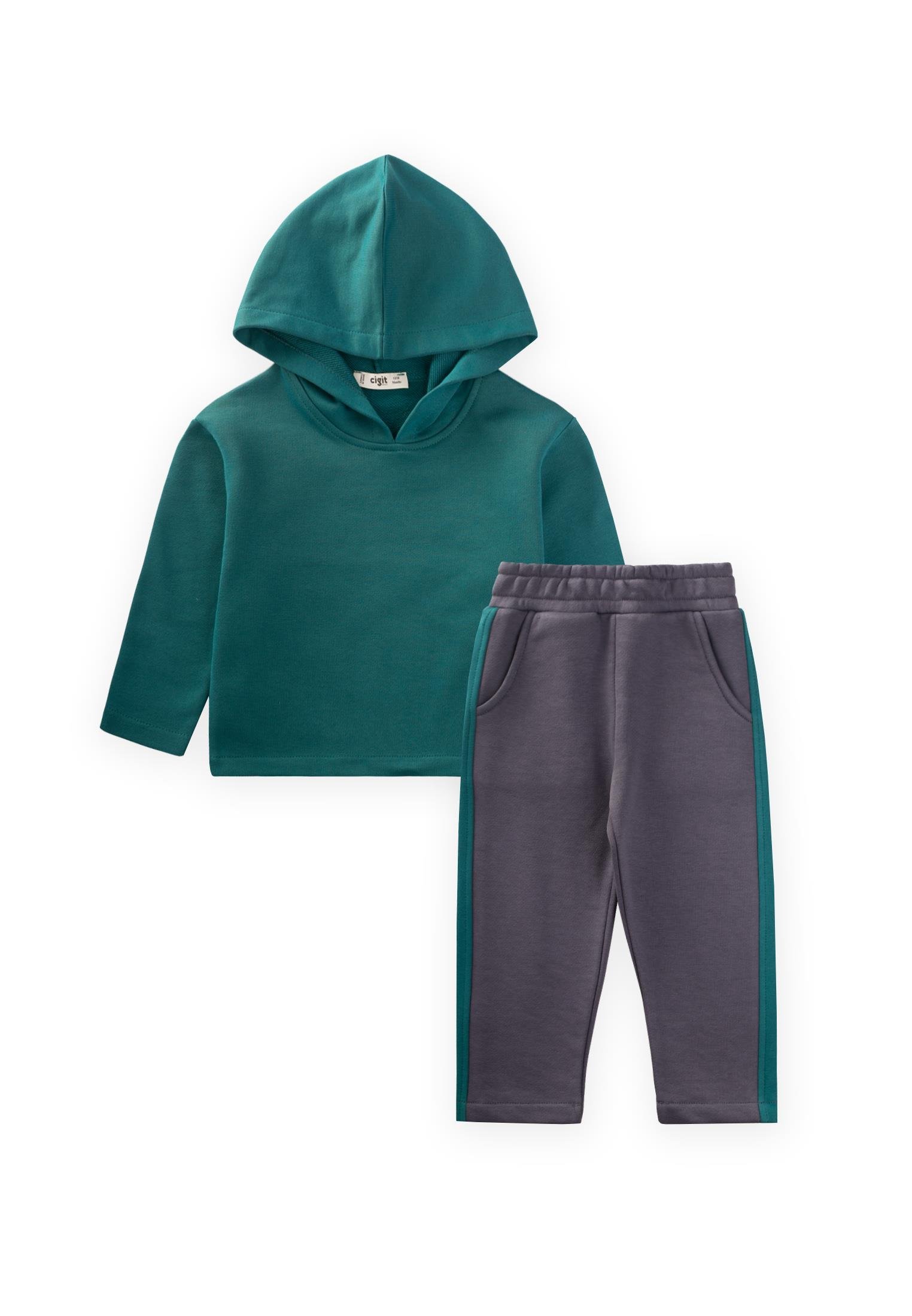 CigitKapşonlu Sweatshirt Takım 1-8 Yaş Petrol yeşil,Antrasit