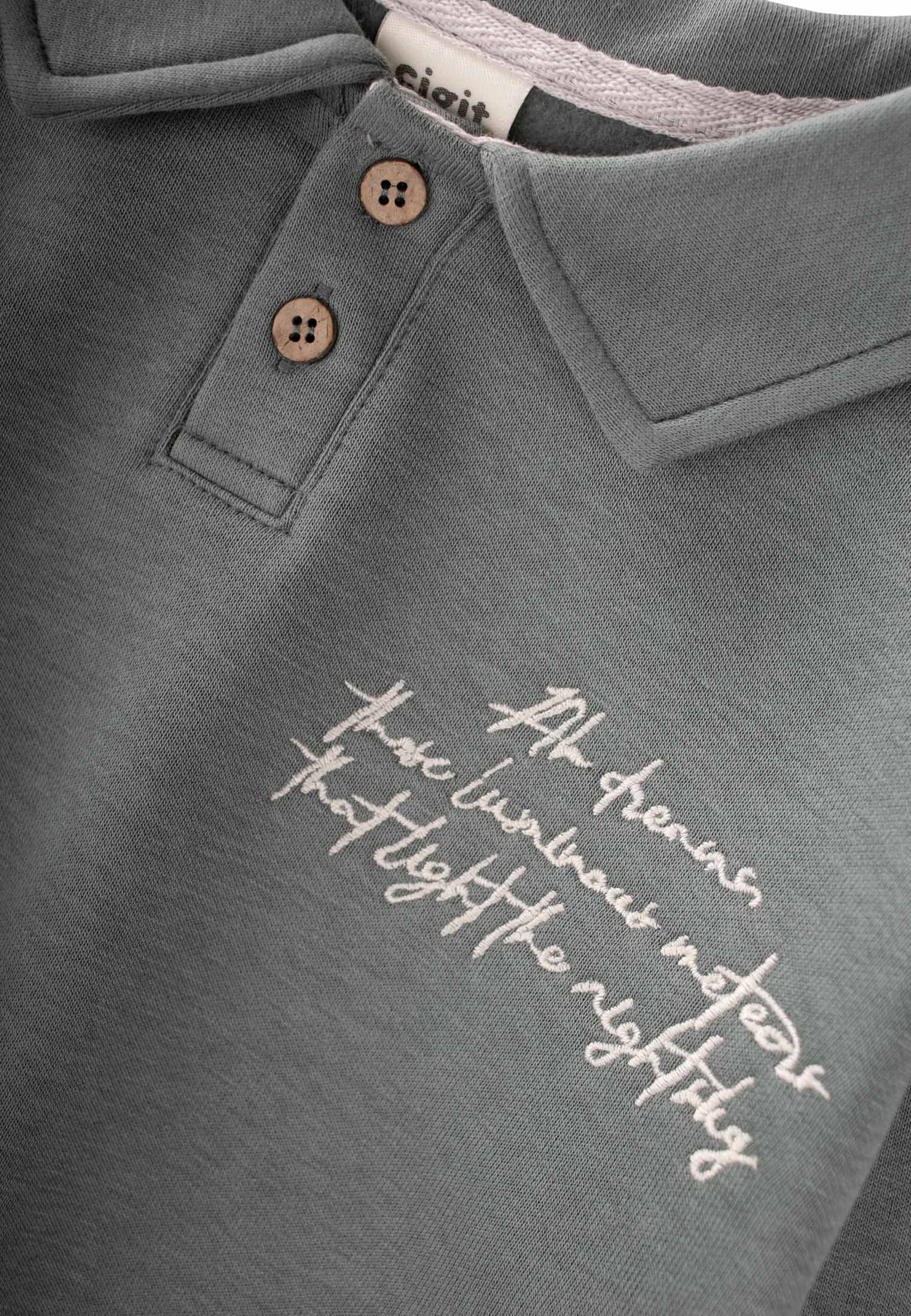 CigitYakalı Nakış İşlemeli Sweatshırt Takım 2-10 Yaş ÇAĞLA YEŞİLİ