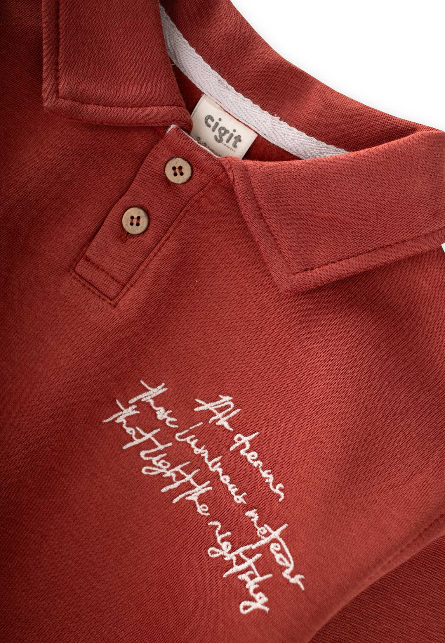 CigitYakalı Nakış İşlemeli Sweatshırt Takım 2-10 Yaş KİREMİT