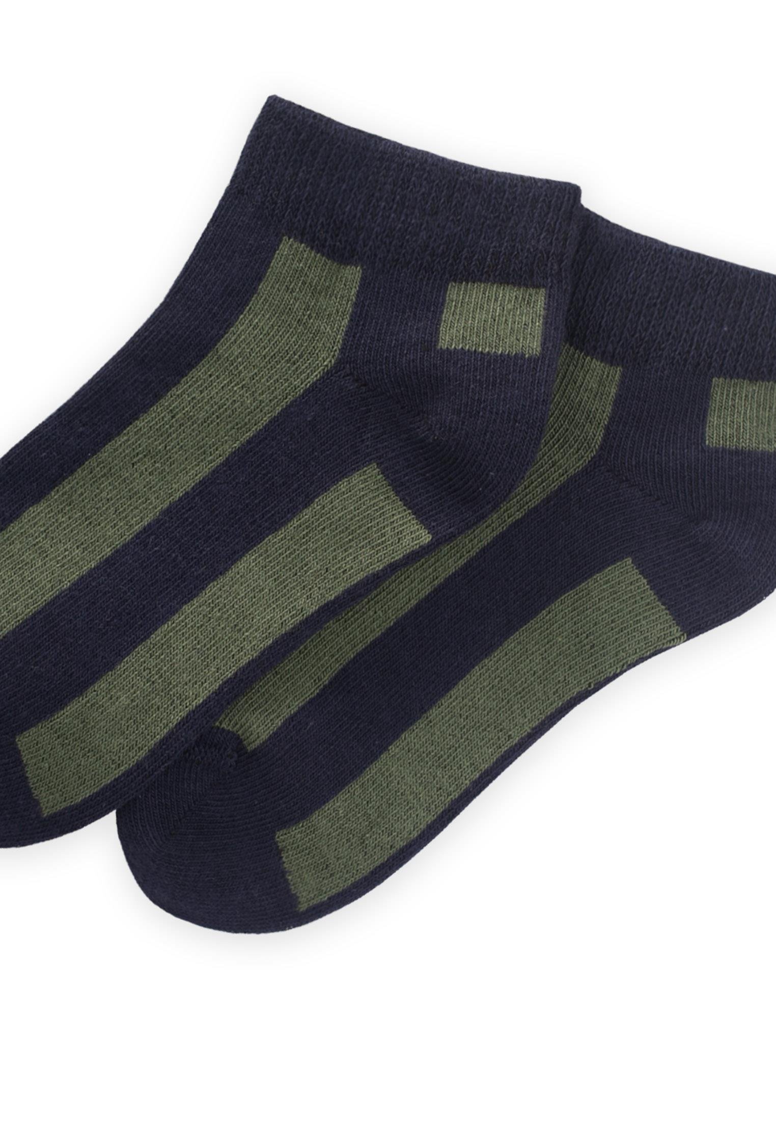 CigitKalın Çizgili Çocuk Patik Çorabı 5-12 Yaş LACİVERT-HAKİYEŞİL