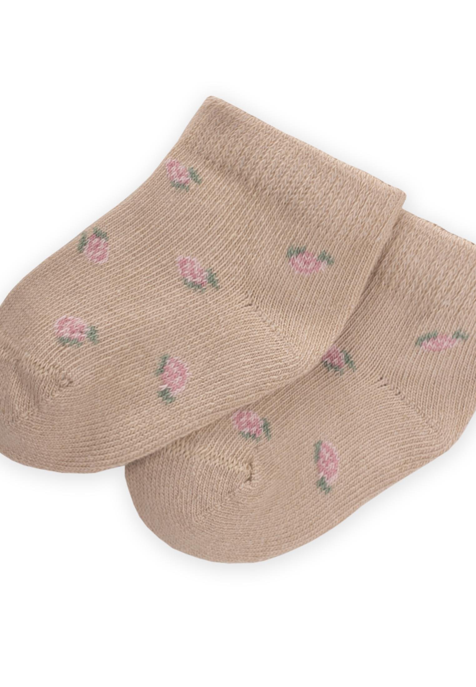 CigitÇiçek Desenli Bebe Patik Çorabı 0-4 Yaş BEJ