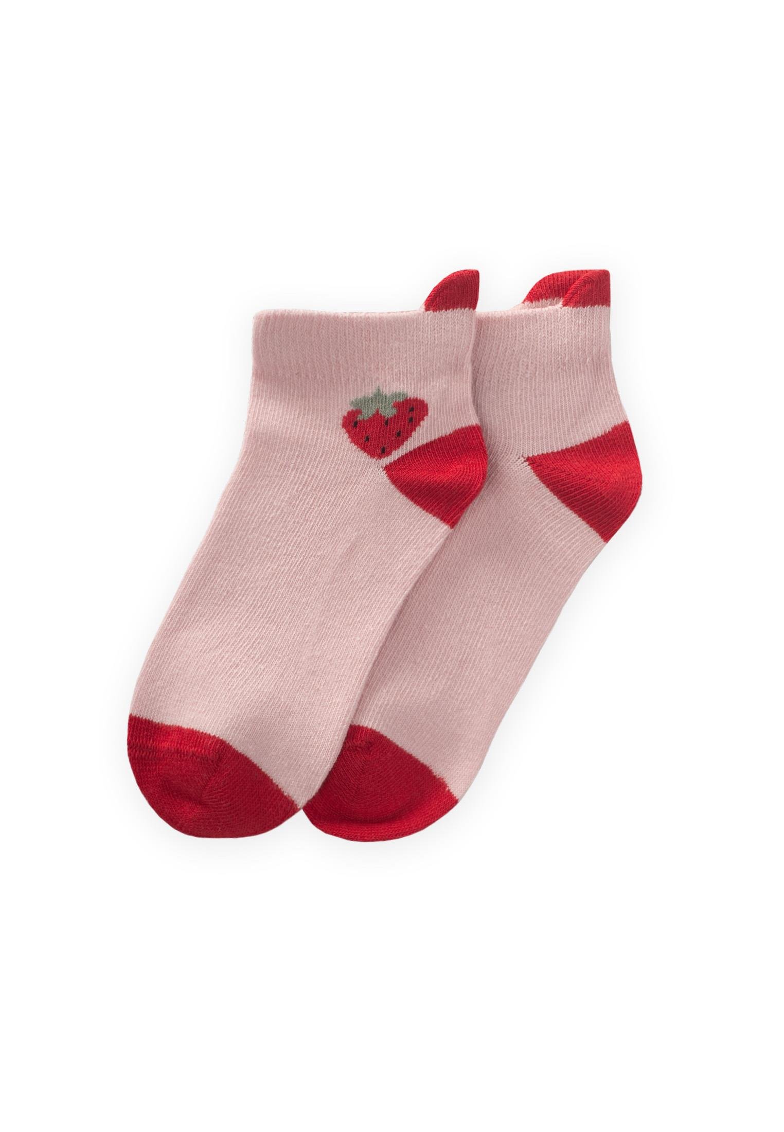 CigitÇilek Desen Çocuk Çorabı 5-12 Yaş PEMBE-KIRMIZI