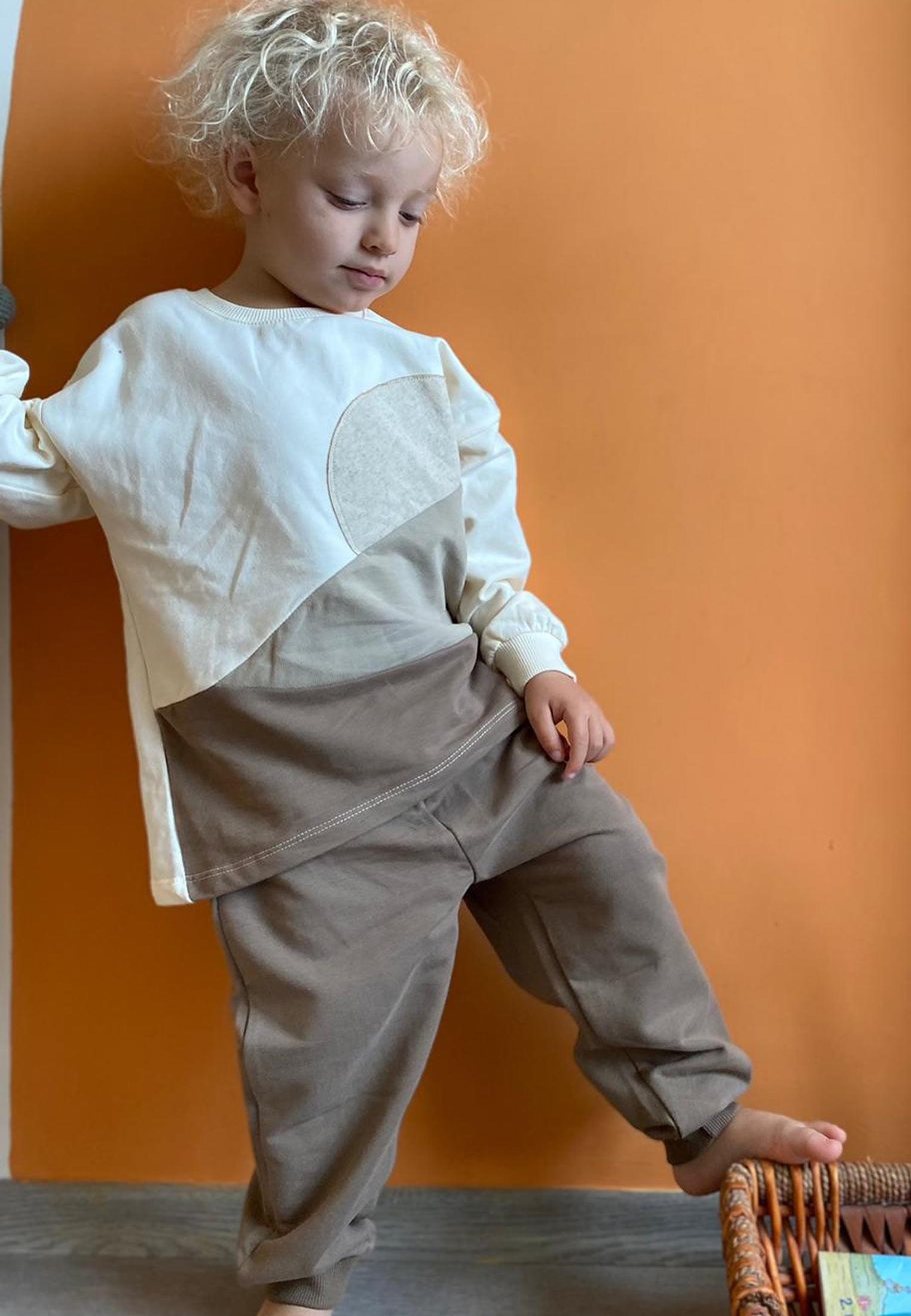 CigitAplikei Colour Block Sweatshirt Takım 1-7 Yaş Ekru