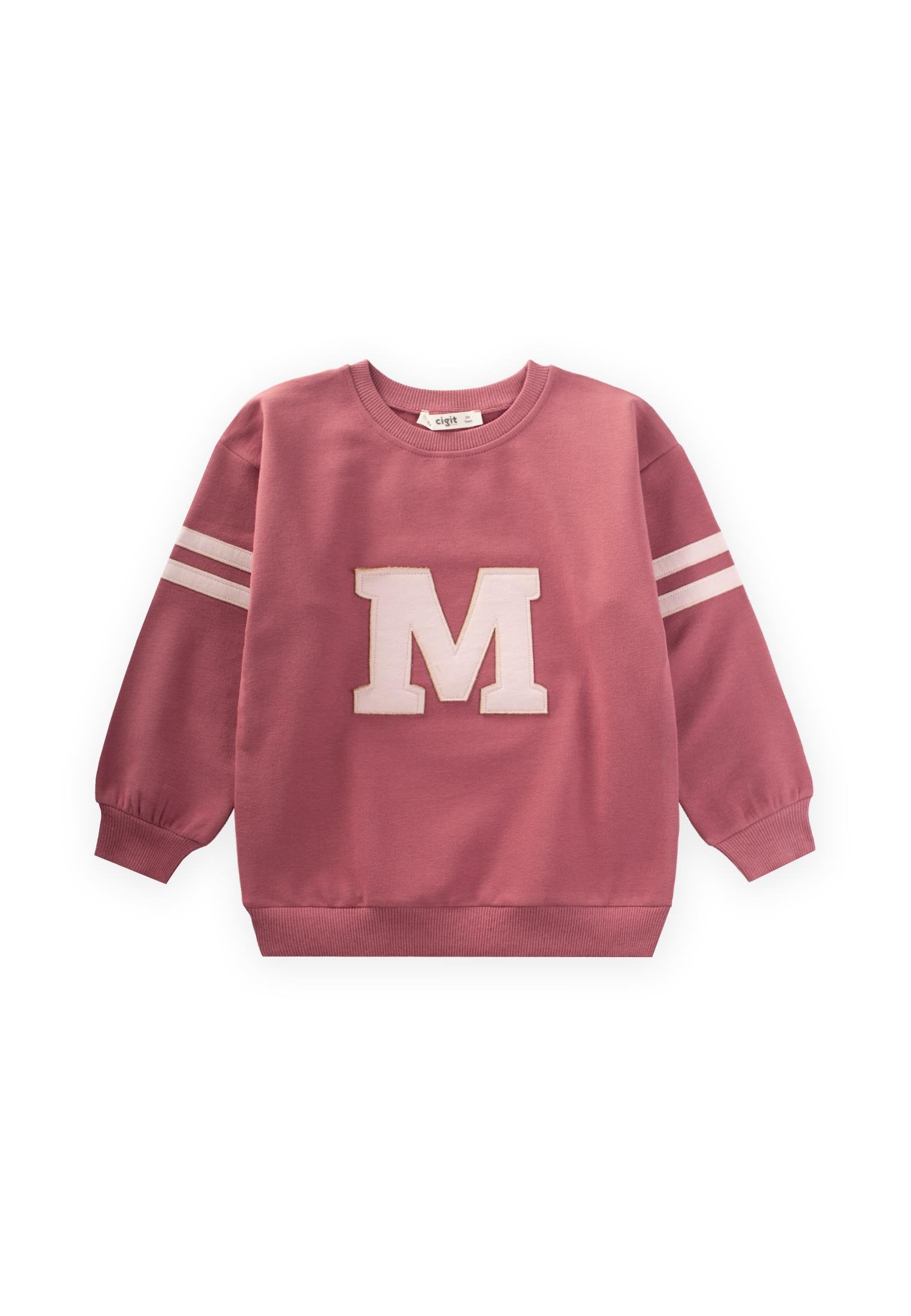 CigitAplikeli Sweatshirt 3-9 Yaş Gül Kurusu