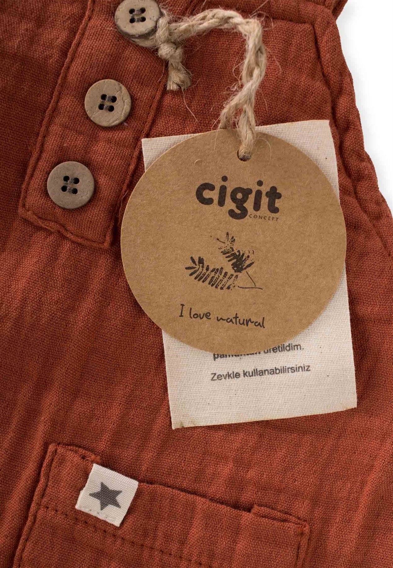 62046 - 5067Askılı Süs Patlı Cepli Müslin Tulum 0-3 Yaş RUST  - CigitCigitAskılı Süs Patlı Cepli Müslin Tulum 0-3 Yaş RUST 