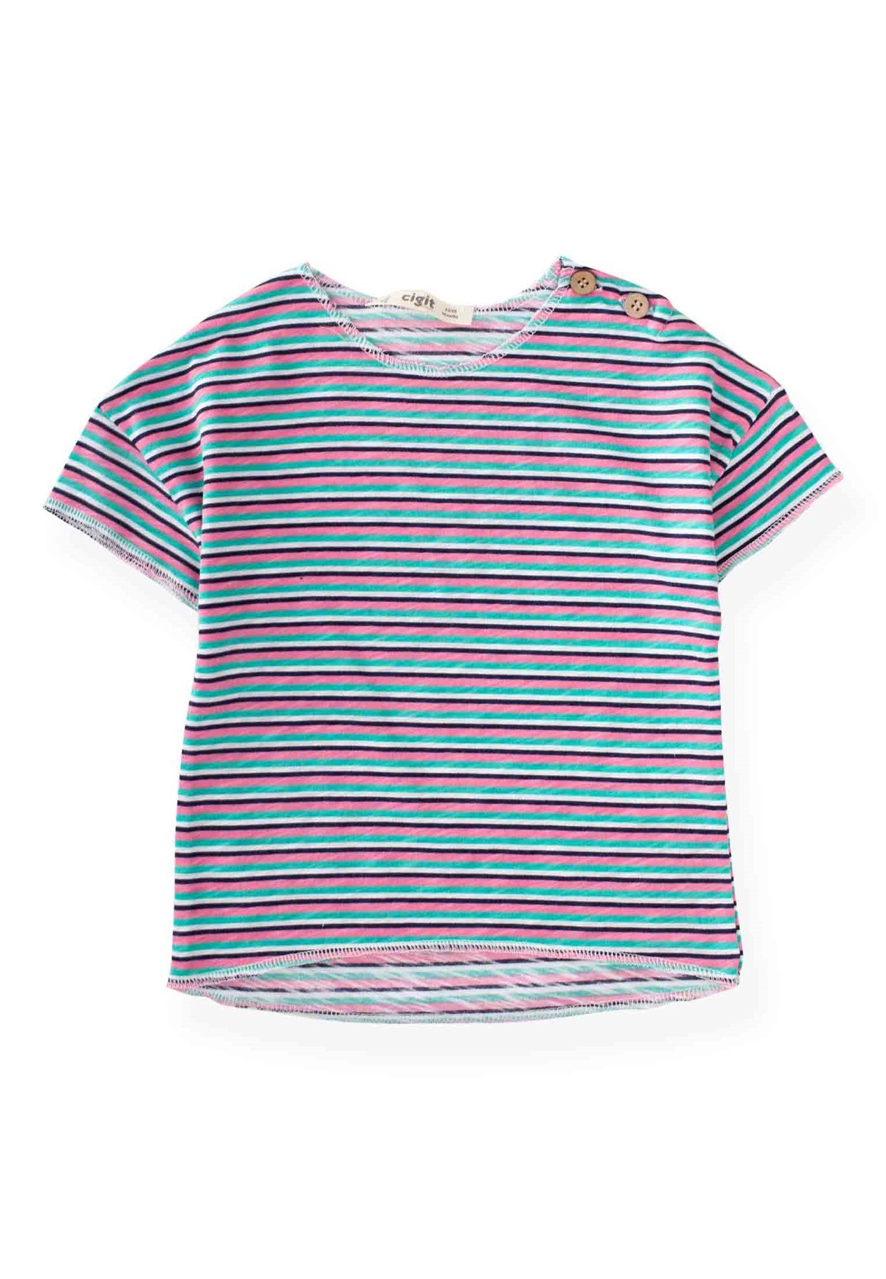 62563 - 5080Basıc Geniş Kesim T-Shırt 1-5 Yaş PEMBE ÇİZGİLİ  - CigitCigitBasıc Geniş Kesim T-Shırt 1-5 Yaş Pembe Çizgili