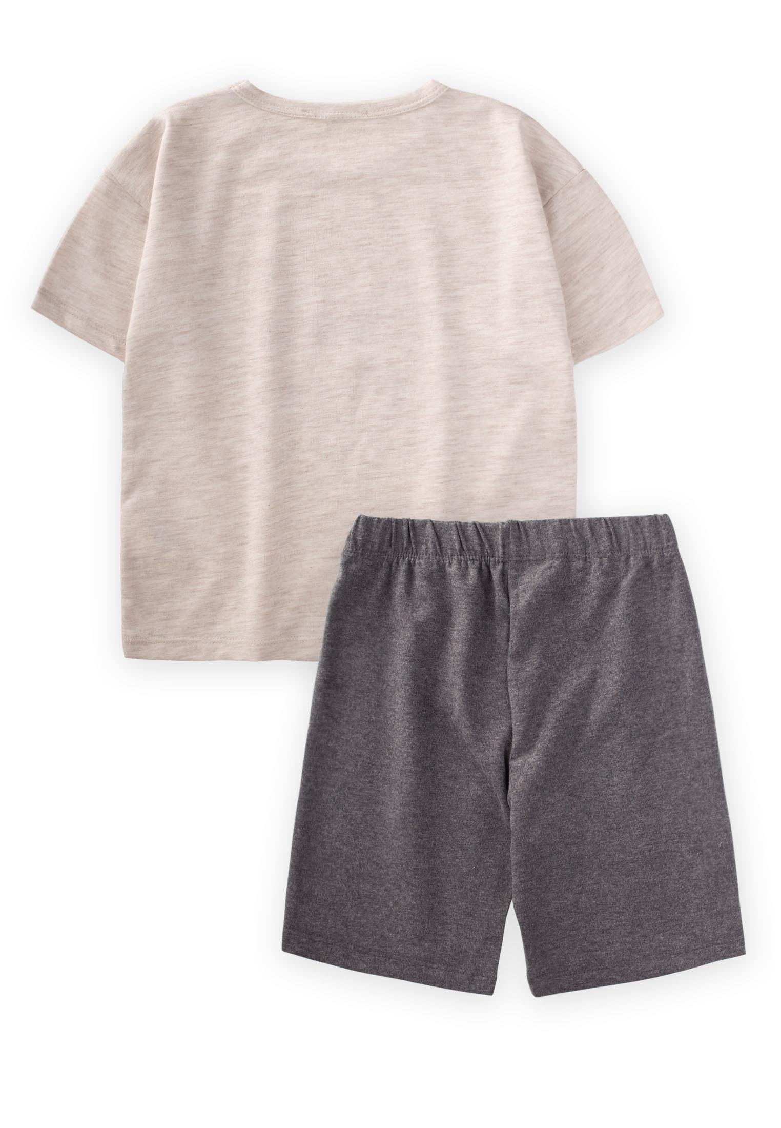 CigitBasic Karvan Baskılı Kapri Takım 2-7 Yaş Bej Melanj