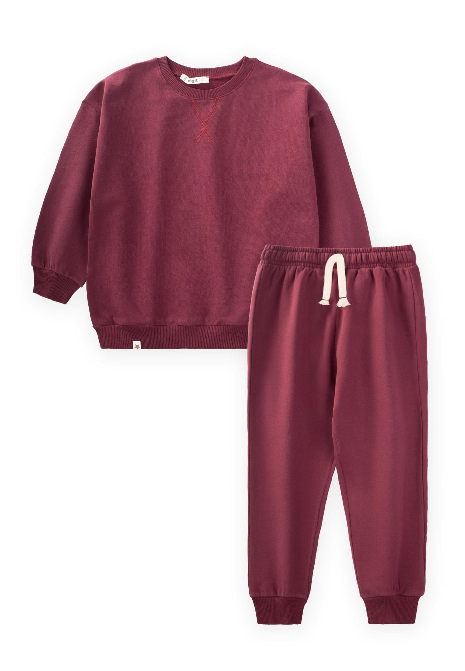 CigitBasıc Karyoka Detaylı Sweatshirt Takım 3-8 Yaş bordo