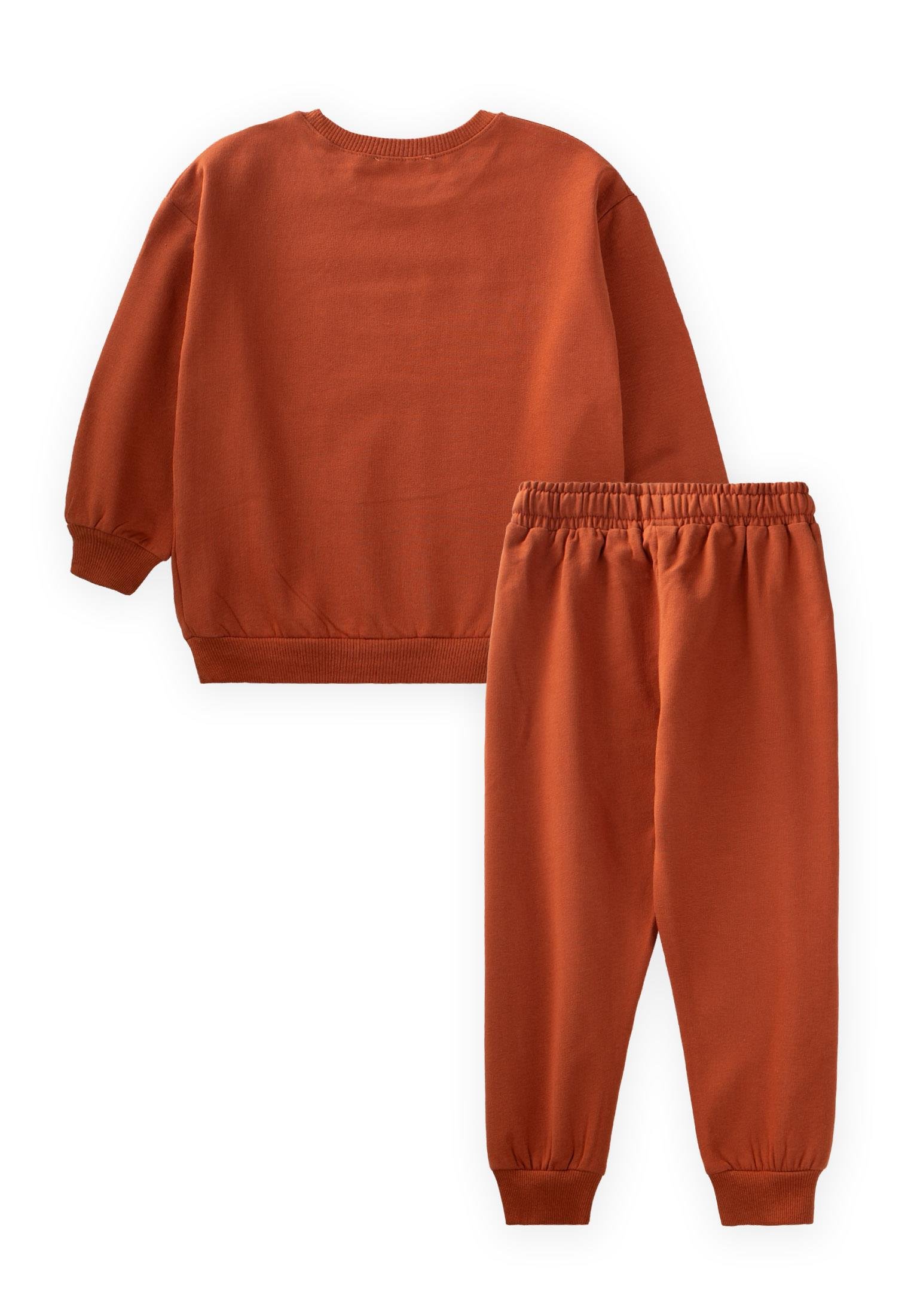 CigitBasıc Karyoka Detaylı Sweatshirt Takım 3-8 Yaş kiremit