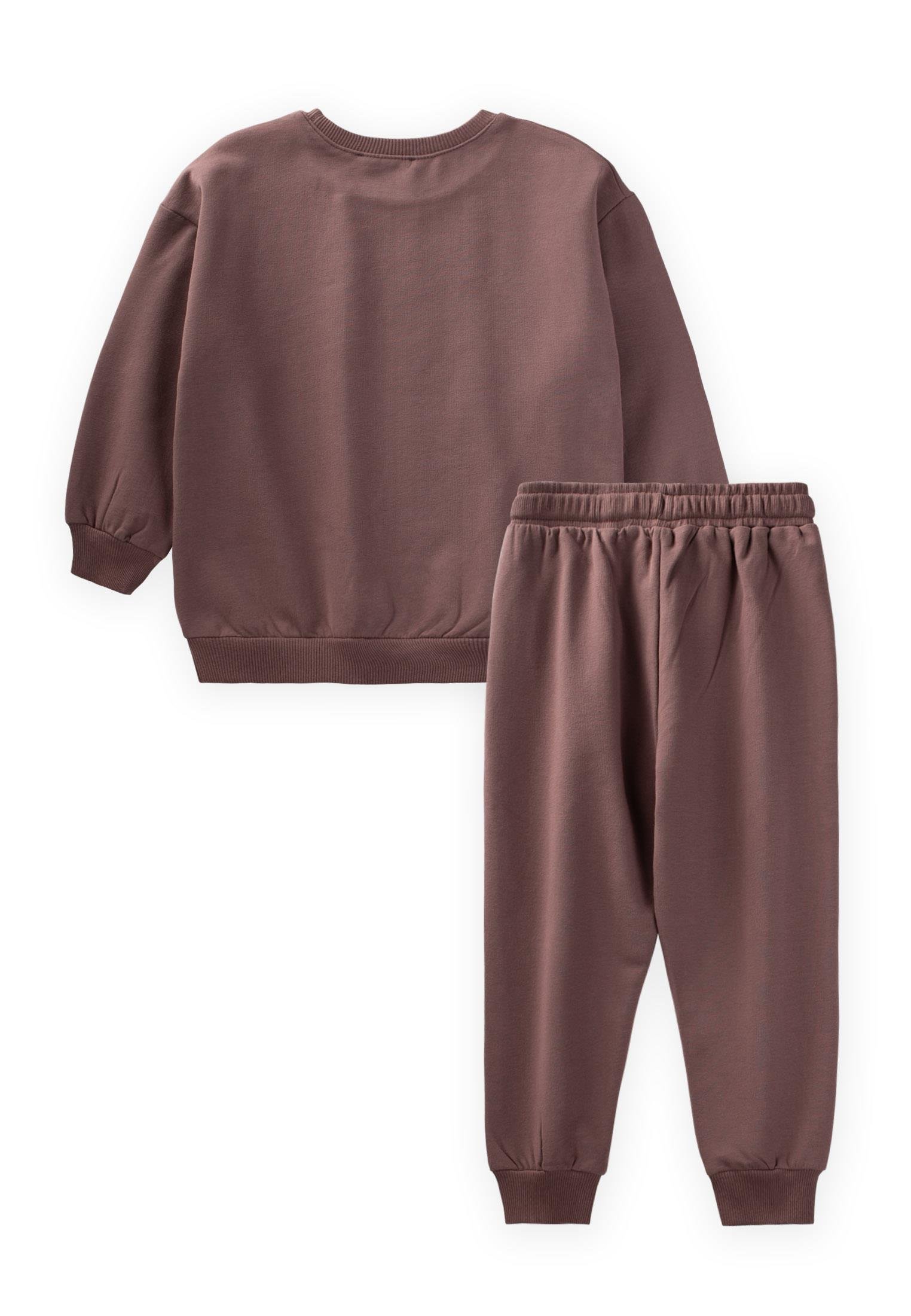 CigitBasic Karyoka Detaylı Sweatshirt Takım 3-8 Yaş Mürdüm