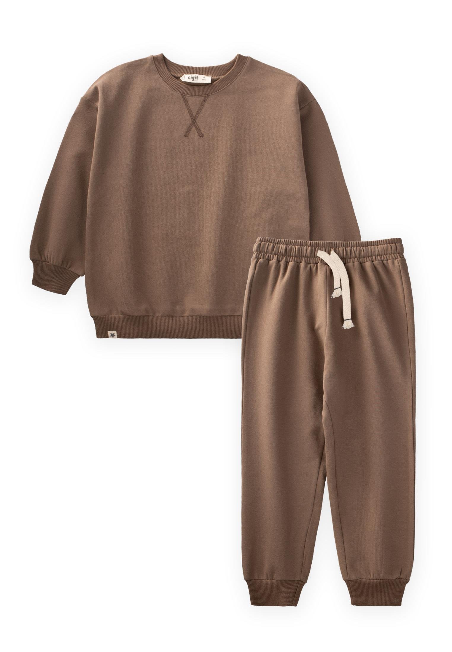 CigitBasic Karyoka Detaylı Sweatshirt Takım 3-8 Yaş Vizon