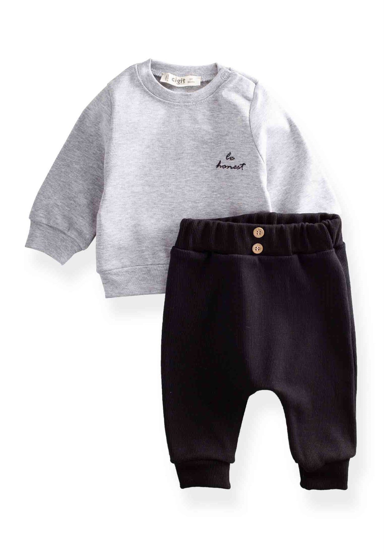 70880 - 5048Basıc Sweatshırt Takım 0-3 Yaş Gri melanj - CigitCigitBasıc Sweatshırt Takım 0-3 Yaş Gri melanj