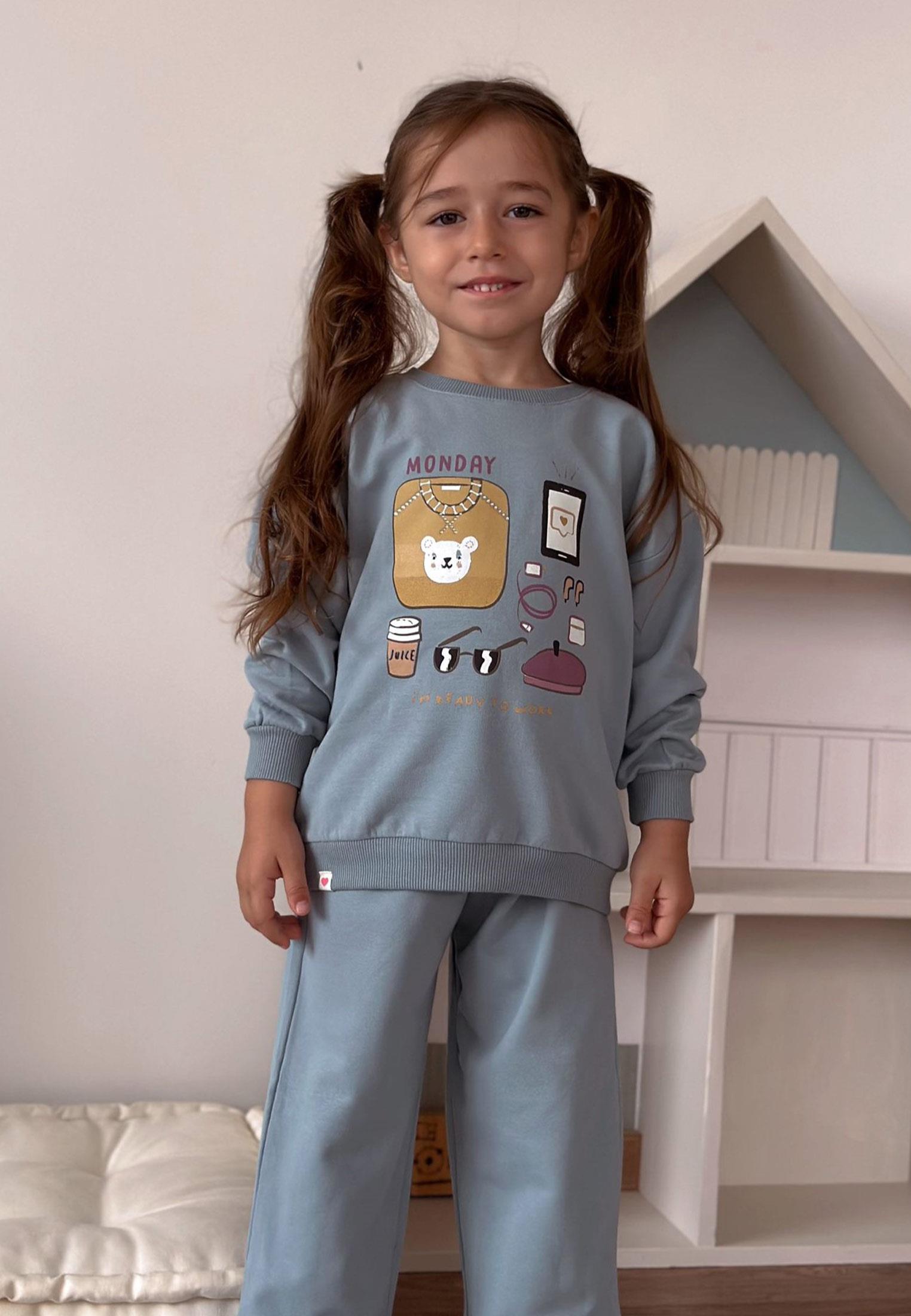 CigitBaskılı Geniş Paca Sweatshirt Takım 1-6 Yaş Mint Yeşil