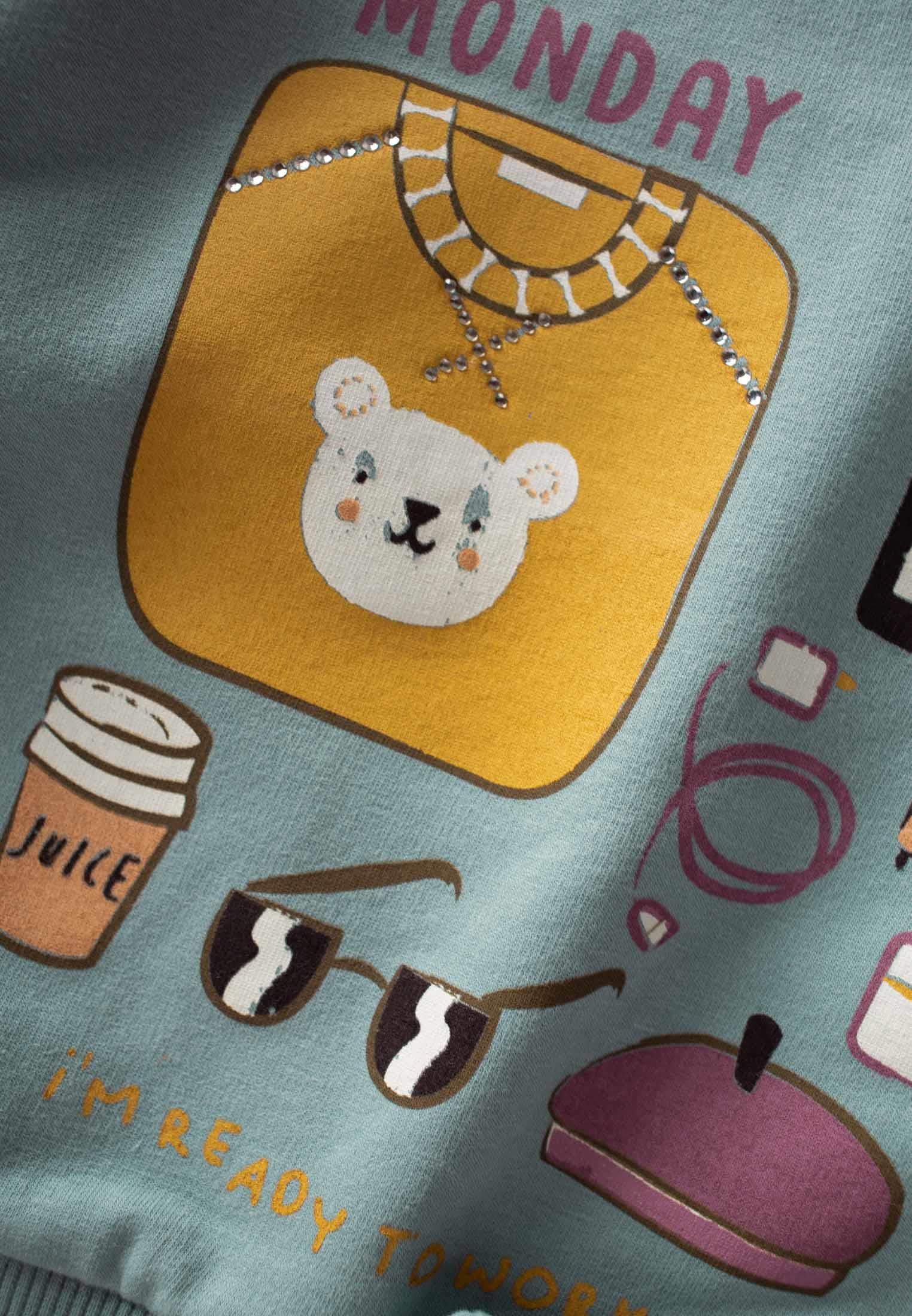CigitBaskılı Geniş Paca Sweatshirt Takım 1-6 Yaş Mint Yeşil