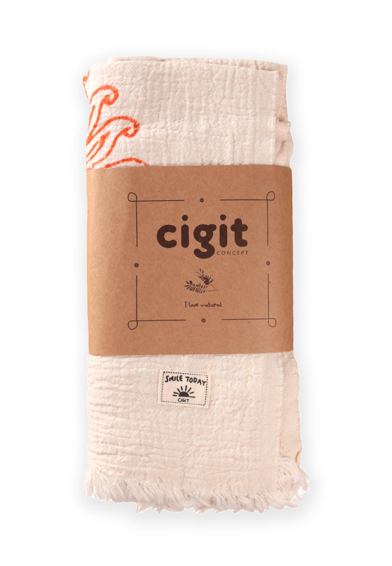 CigitBaskılı Müslin Peştemal Havlu (Yıkanmıştır) 90X180 Cm Güneş Desen