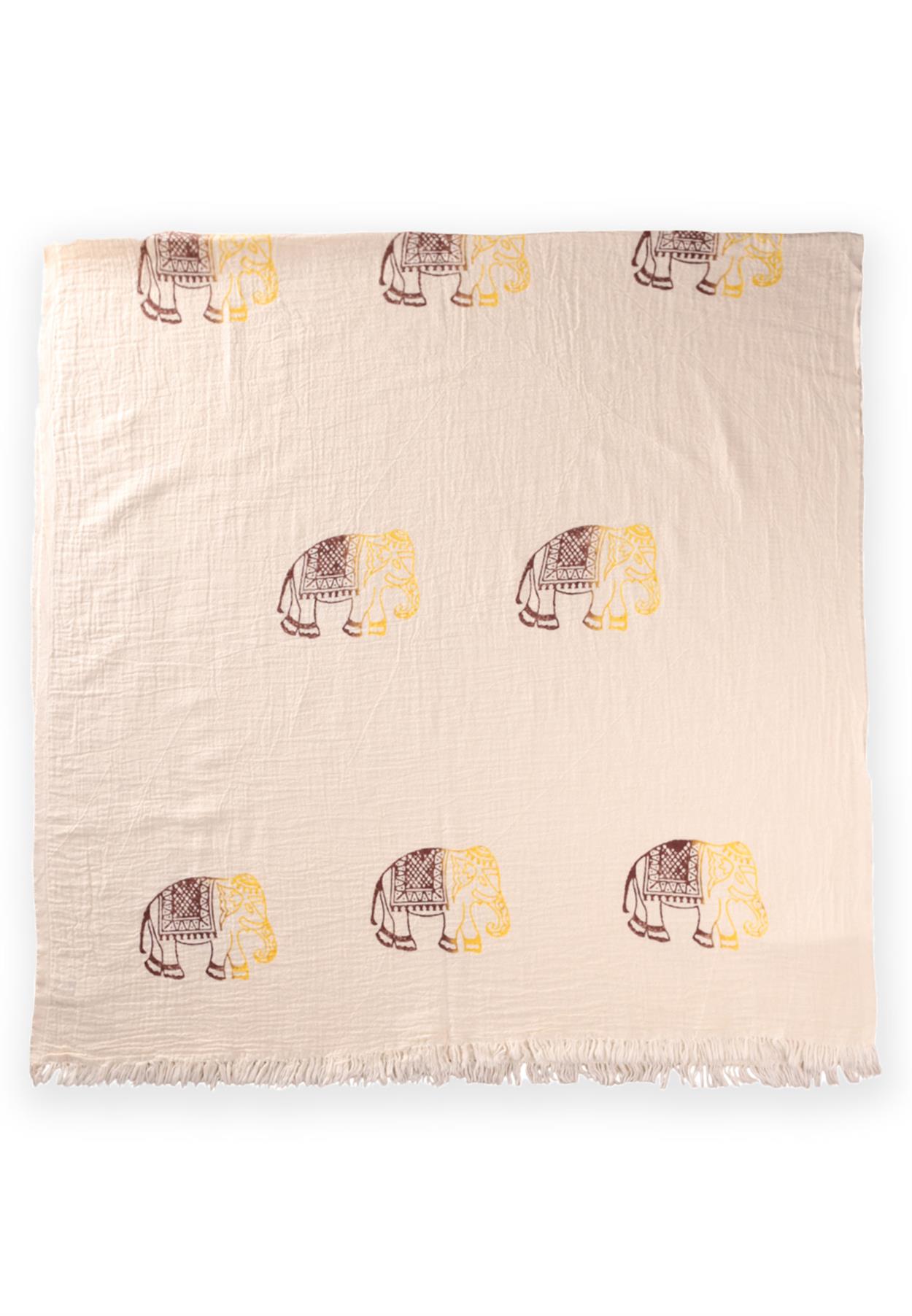CigitBaskılı Müslin Peştemal Havlu (Yıkanmıştır) 90X180 Cm Fil Desen