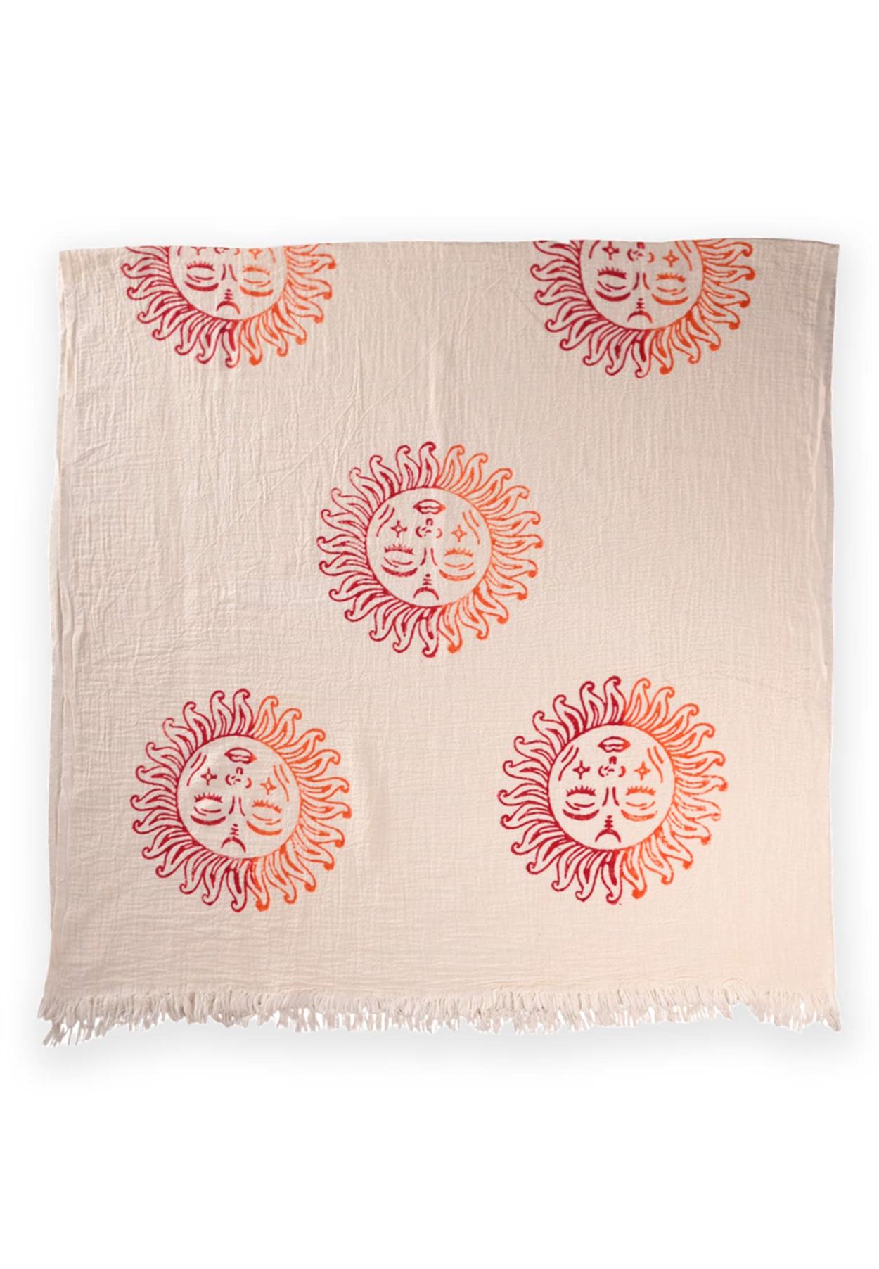 CigitBaskılı Müslin Peştemal Havlu (Yıkanmıştır) 90X180 Cm Güneş Desen