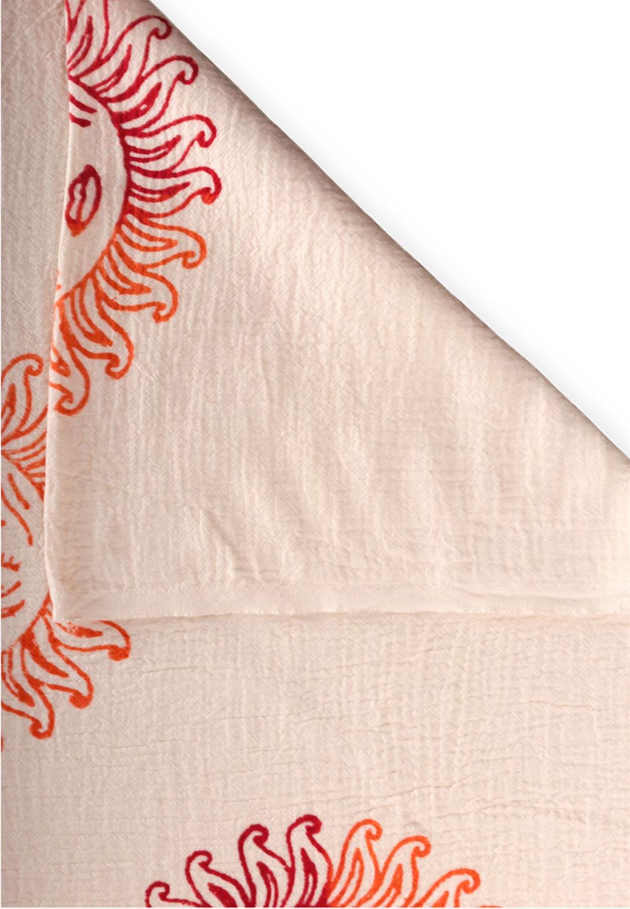 CigitBaskılı Müslin Peştemal Havlu (Yıkanmıştır) 90X180 Cm Güneş Desen