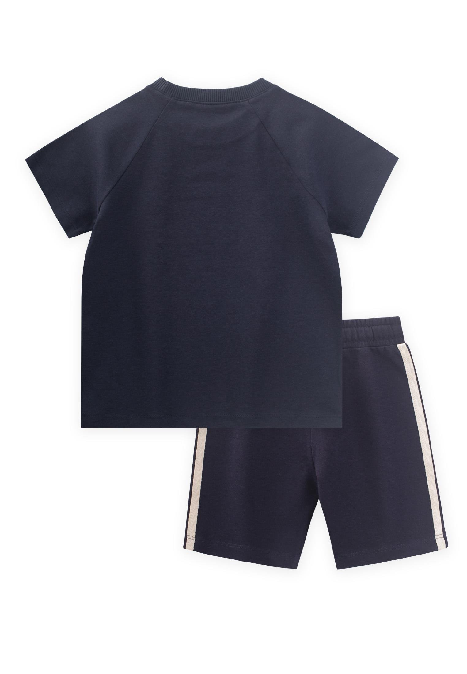 CigitBaskılı Şerit Detaylı T-Shırt Takım 2-10 Yaş LACİVERT