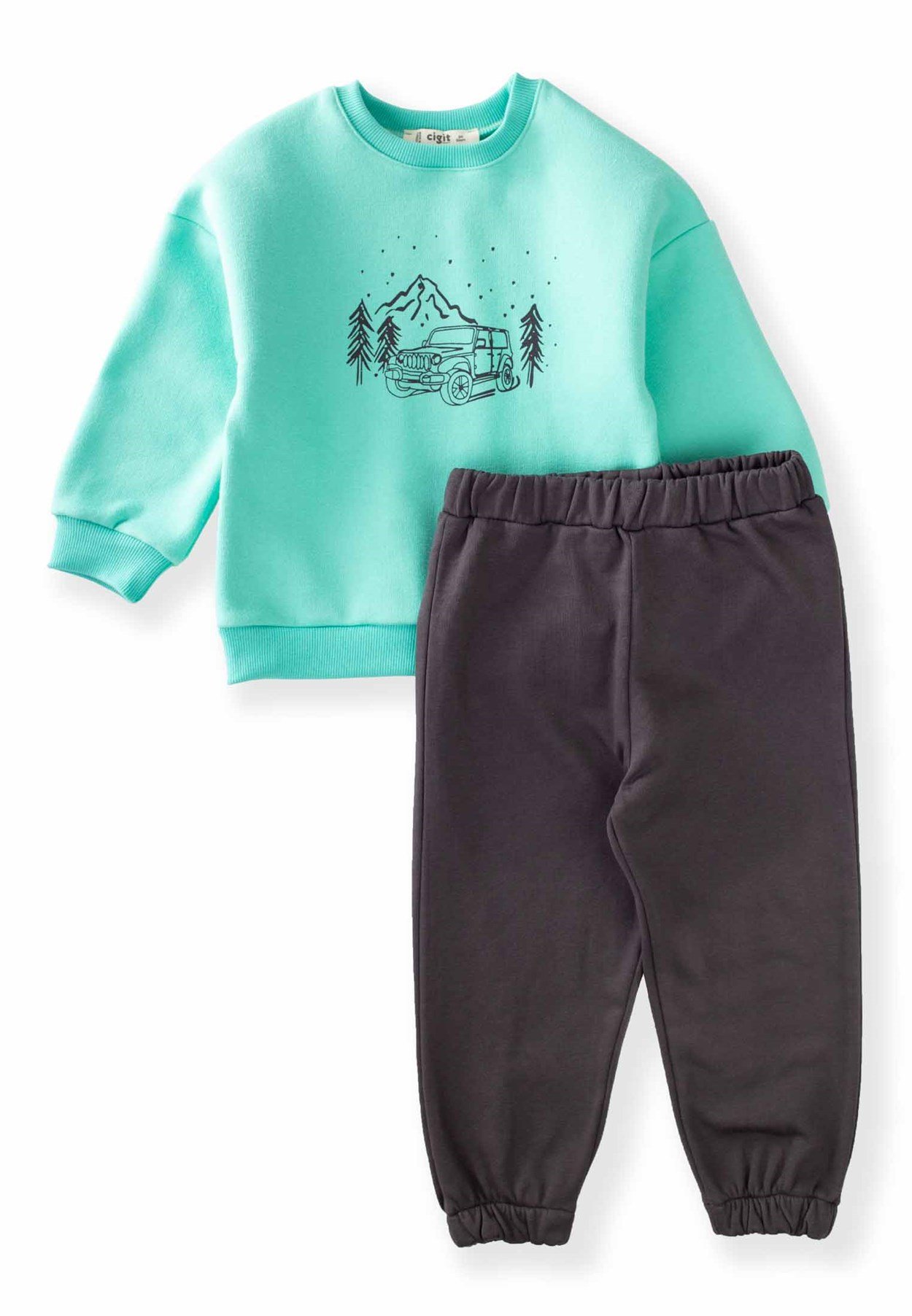 81001 - 5009Baskılı Sweatshirt Takım 3-8 Yaş Su Yeşili - CigitCigitBaskılı Sweatshirt Takım 3-8 Yaş Su Yeşili