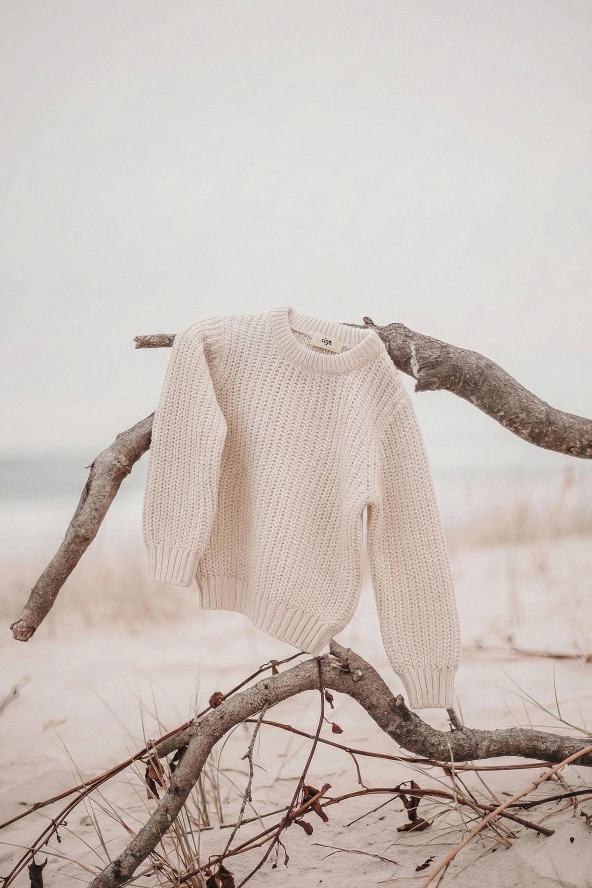 CigitBisiklet Yaka Selanik Triko Kazak 2-8 Yaş Ekru