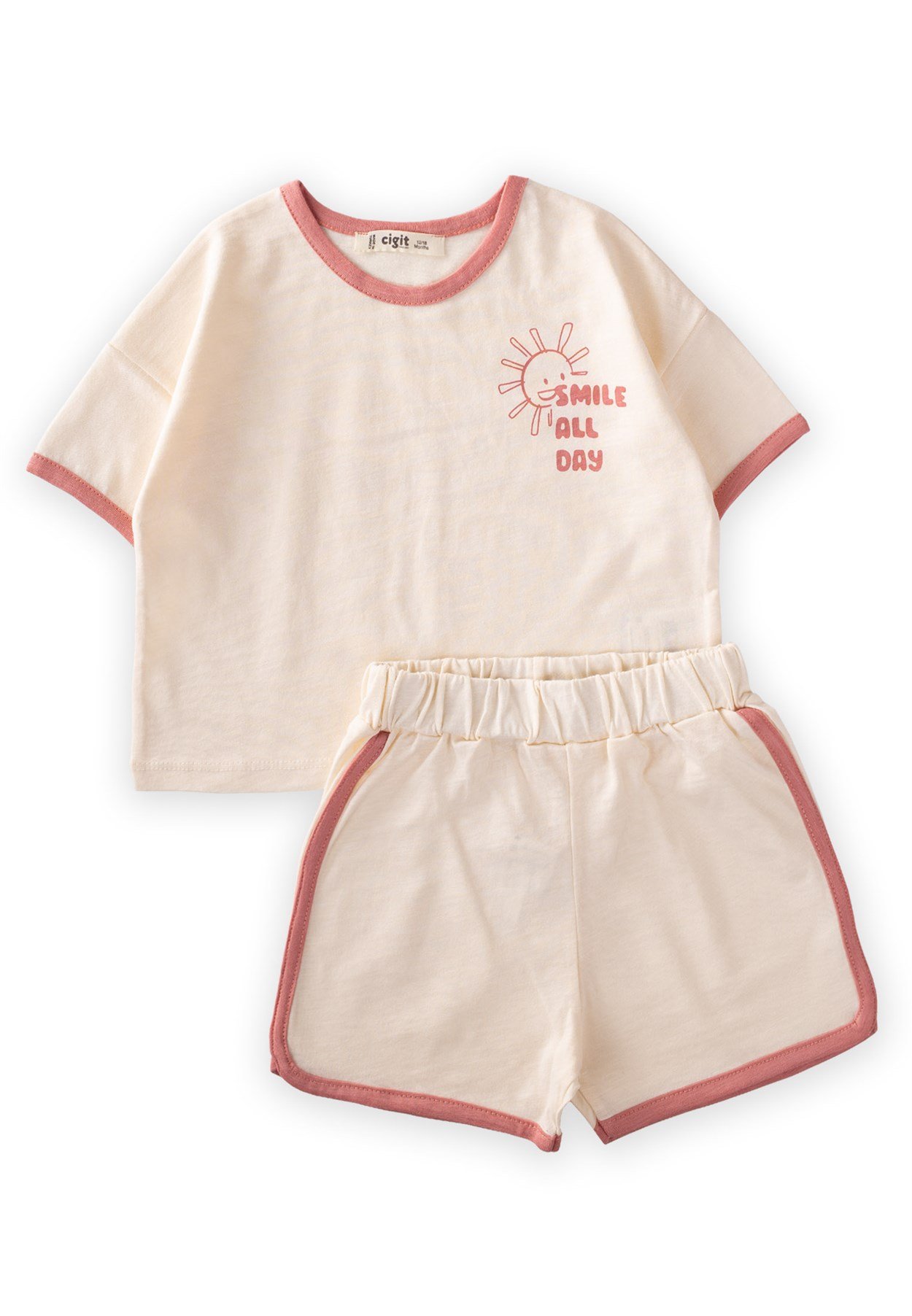 CigitBiye Garnili Oversize Şortlu Takım 1-7 Yaş Kum