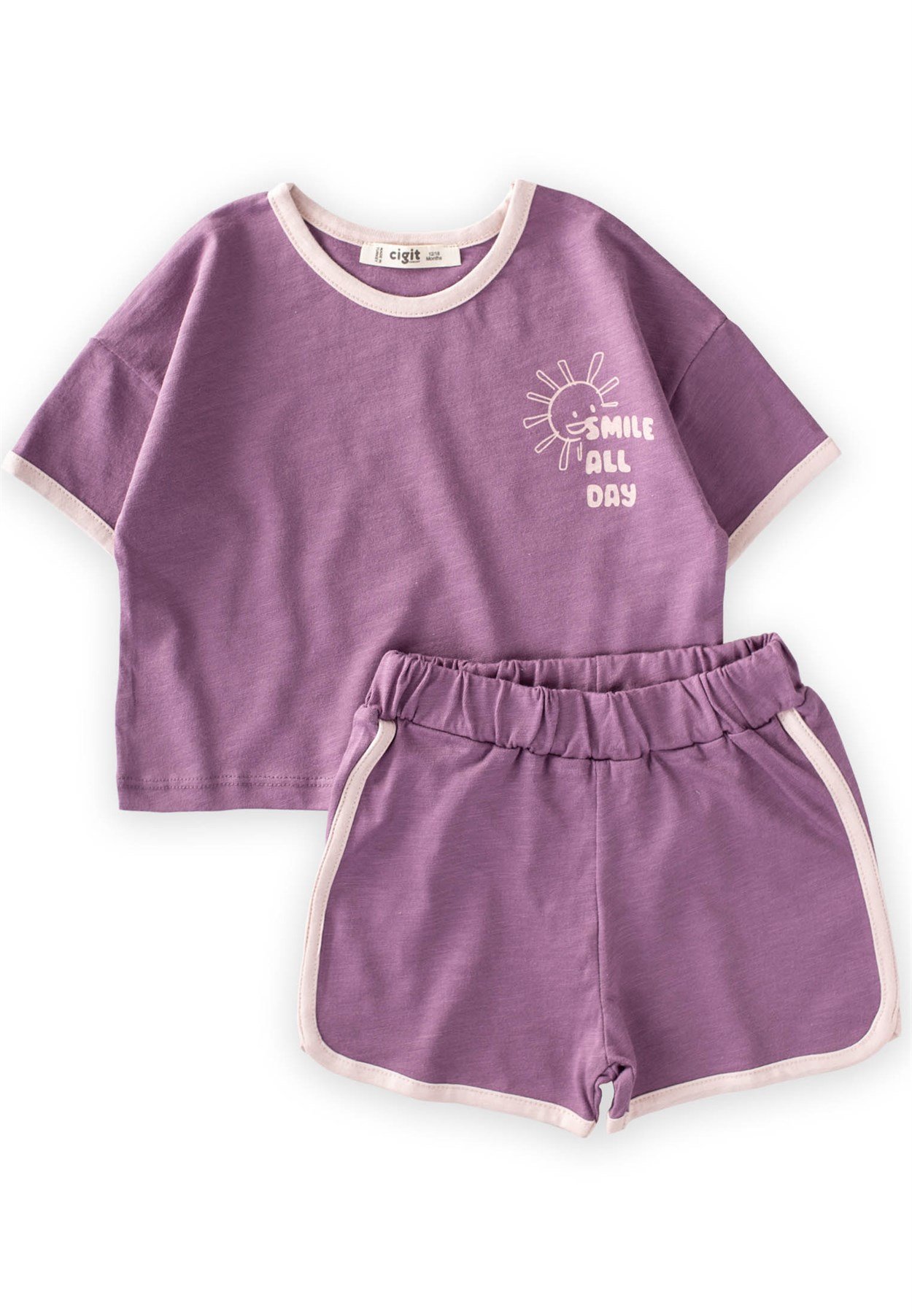 CigitBiye Garnili Oversize Şortlu Takım 1-7 Yaş Mor