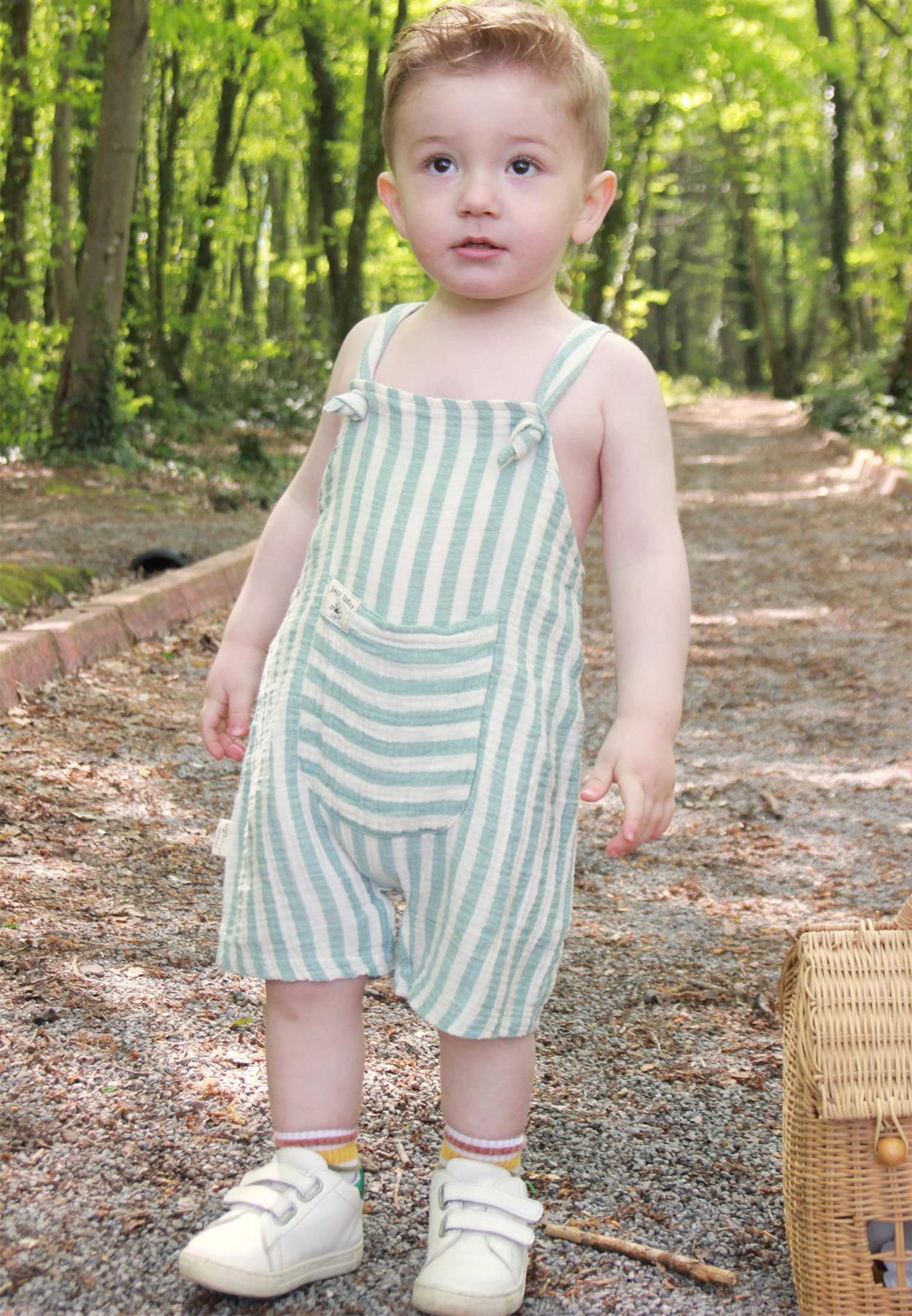 CigitBohemian Striped Muslin Jumpsuit 0-4 Years Green