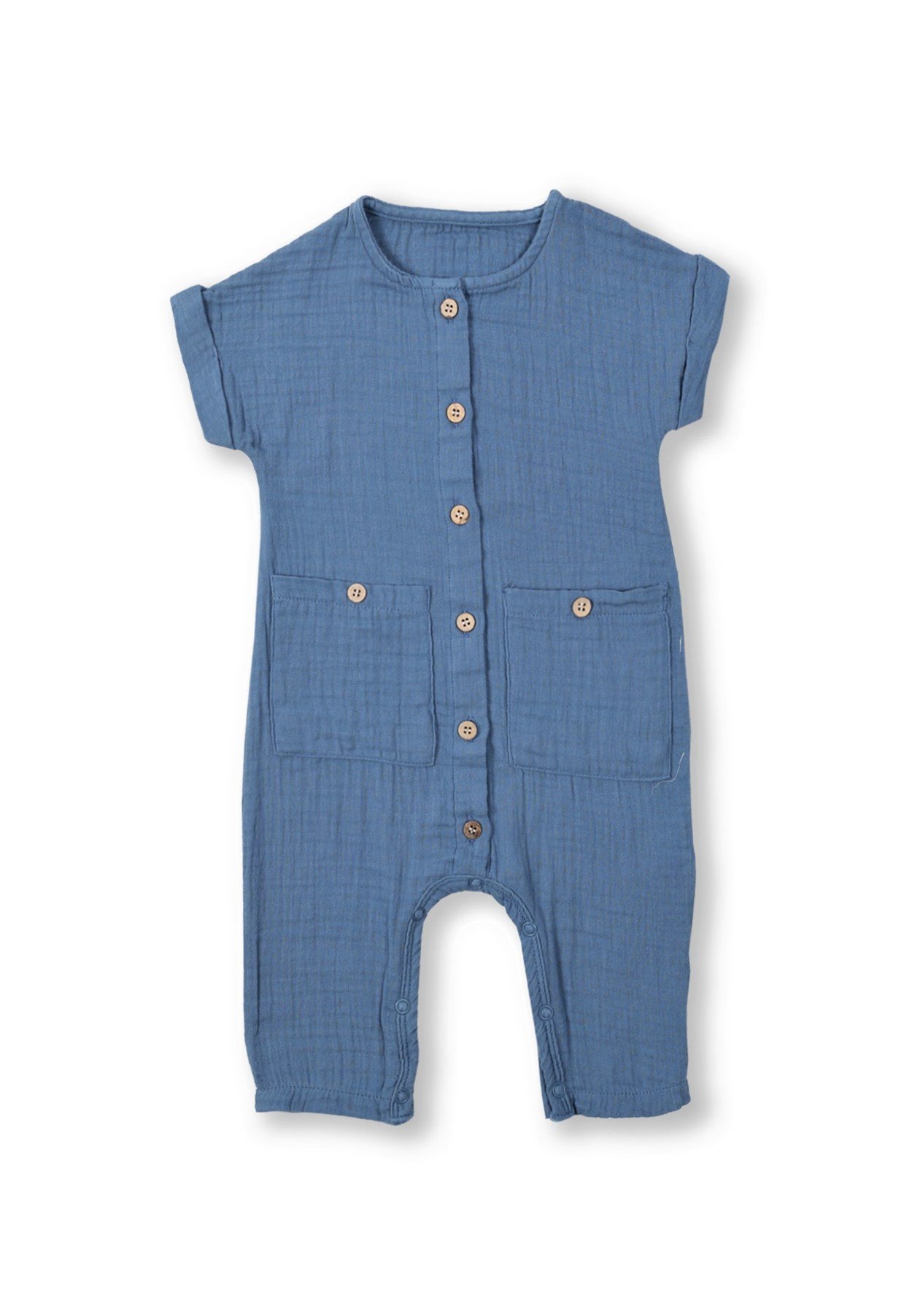62029 - 5007Büyük Cepli Boydan Patlı Muslin Tulum 0-3 Yaş İndigo Mavi - www.cigit.com.trCigitBüyük Cepli Boydan Patlı Muslin Tulum 0-3 Yaş İndigo Mavi