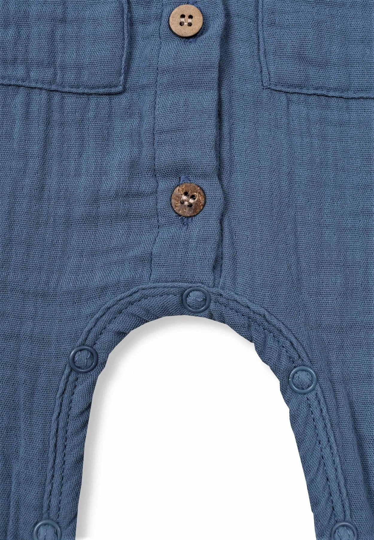 62029 - 5007Büyük Cepli Boydan Patlı Muslin Tulum 0-3 Yaş İndigo Mavi - www.cigit.com.trCigitBüyük Cepli Boydan Patlı Muslin Tulum 0-3 Yaş İndigo Mavi