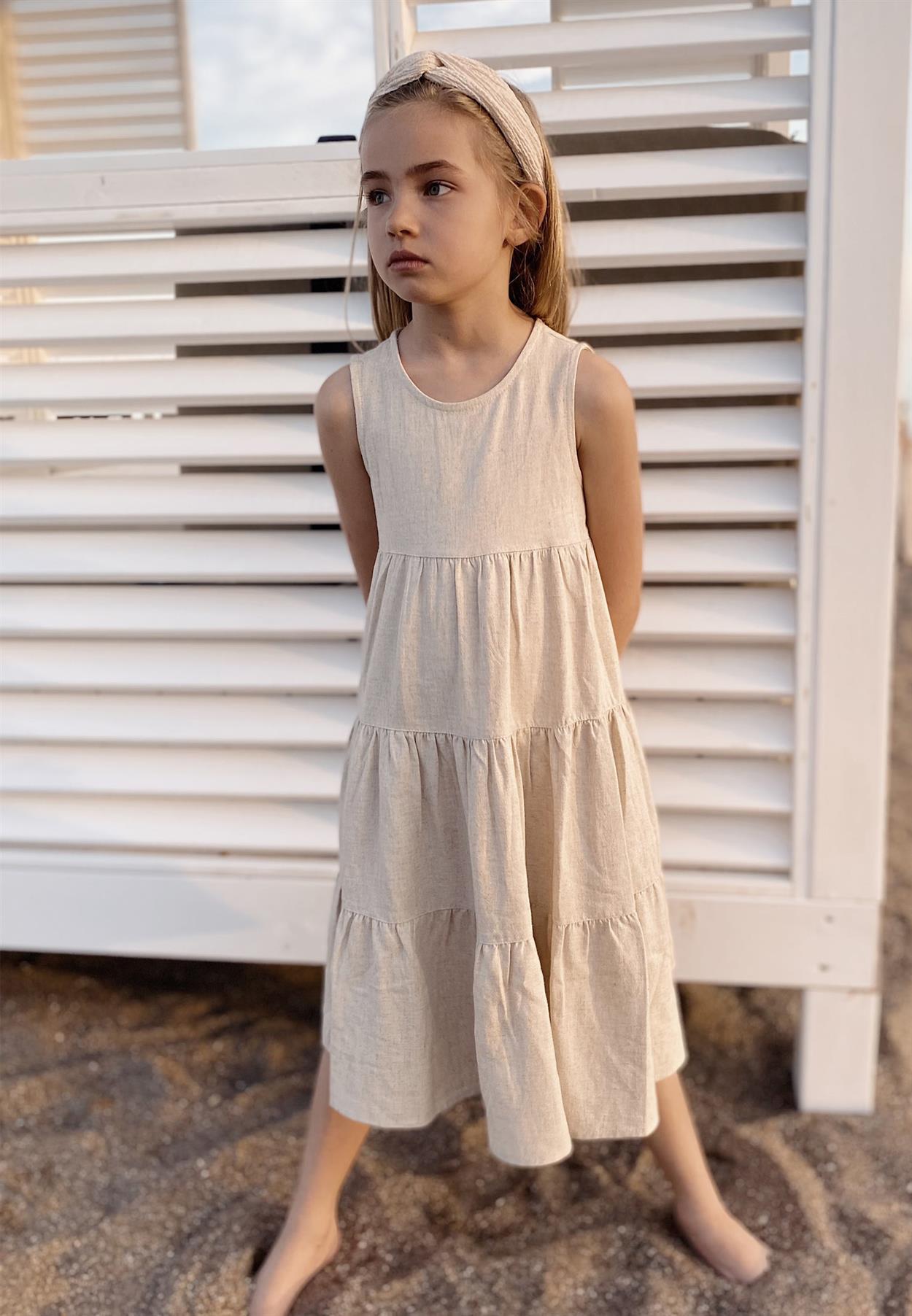 CigitPleated Layered Dress 2-7 Years NATUREL