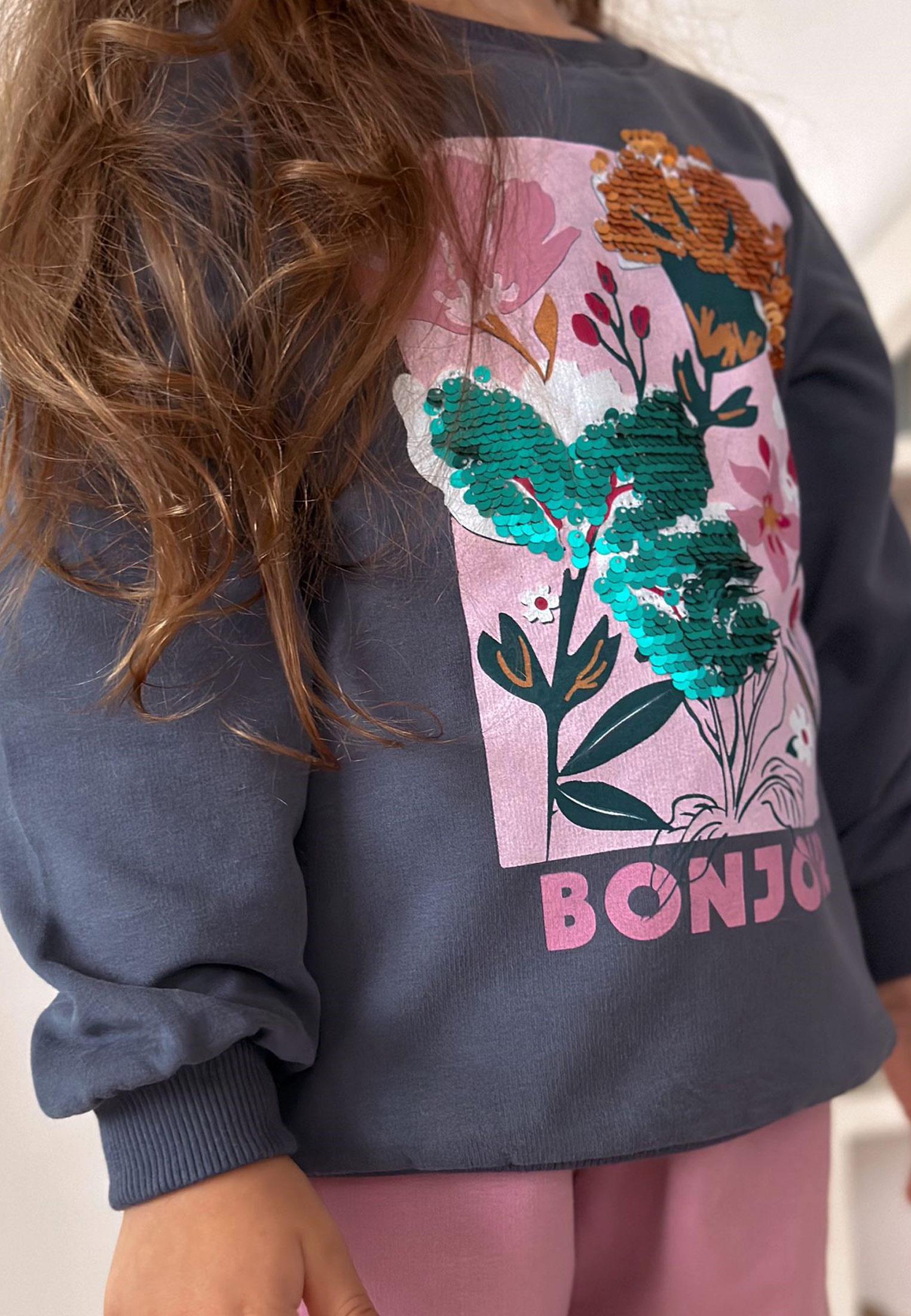 CigitÇiçek Basdkılı Pullu Sweatshirt 1-6 Yaş Lacivert