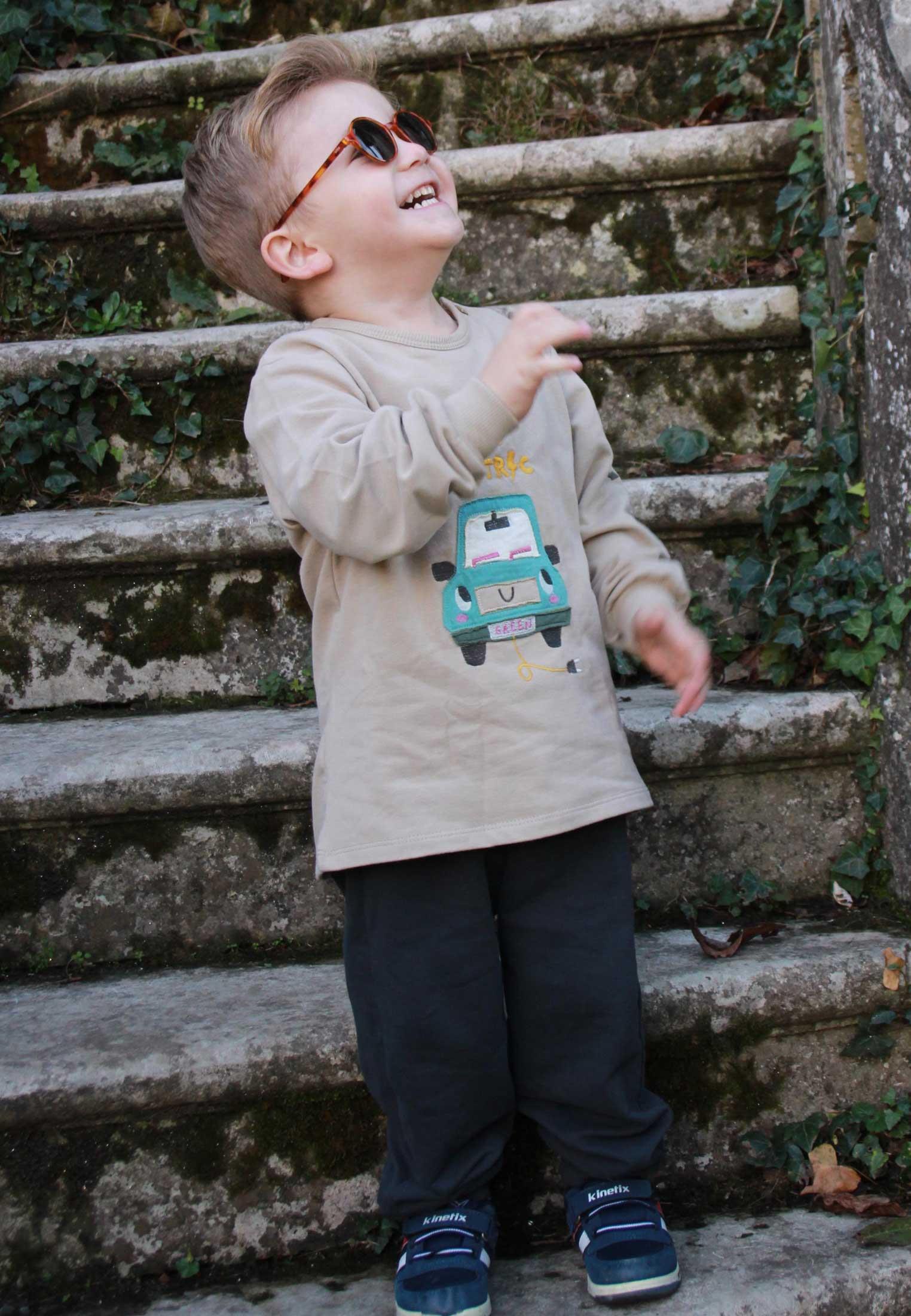 CigitElektrikli Araba Aplikeli Sweatshirt Takım 1-5 Yaş Vizon