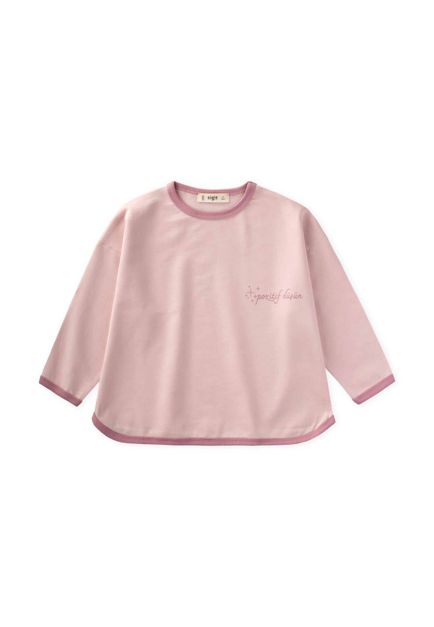 CigitGeniş Kesim Mevsimlik Uzun Kollu T-Shirt 2-8 Yaş Pudra Pembe