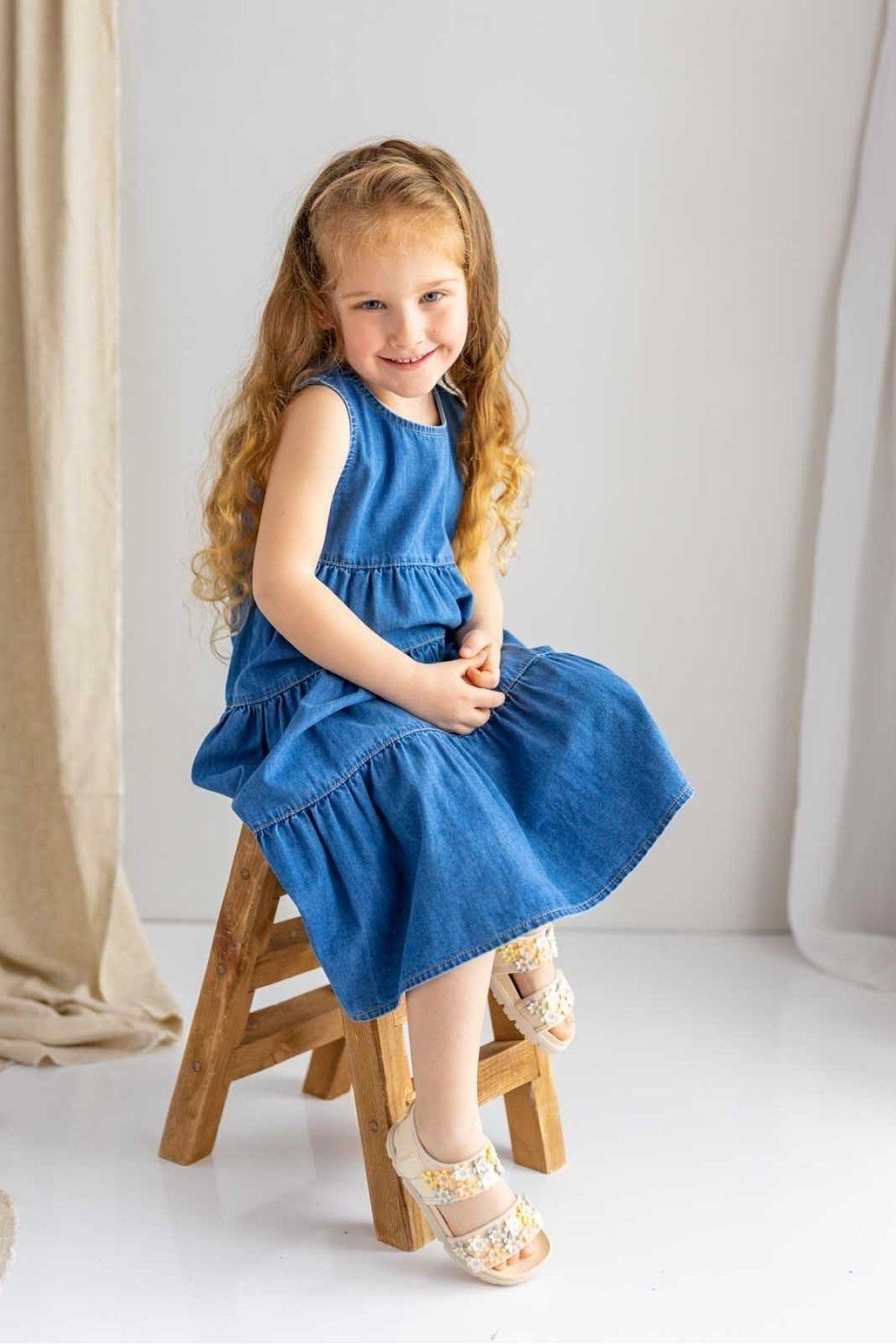 CigitKatlı Kot Elbise 2-7 Yaş MAVİ