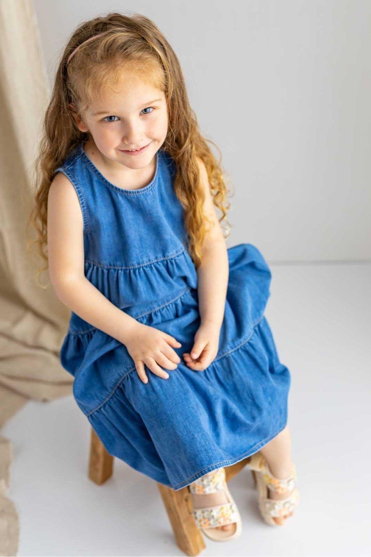 CigitKatlı Kot Elbise 2-7 Yaş MAVİ