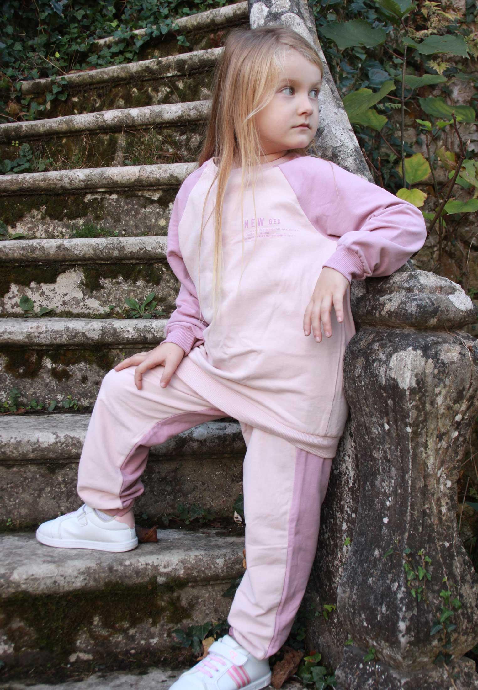 CigitNew Gen Baskılı Garnili Sweatshirt Takım 2-10 Yaş Pudra Pembe