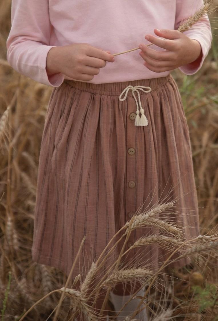 CigitOrganik Müslin Etek 2-8 Yaş Kahve Çift Çizgili