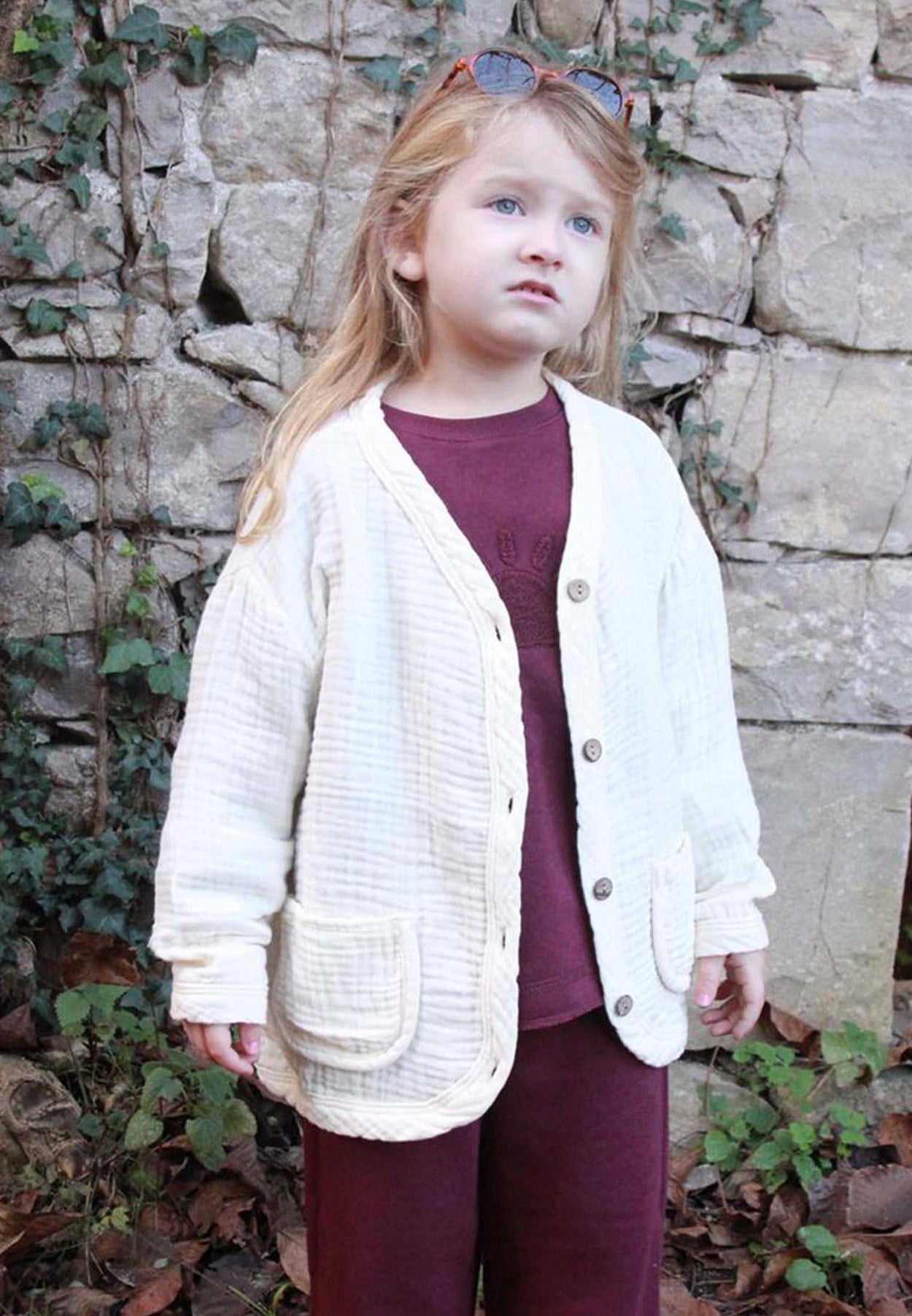 CigitOversize Üç Kat Müslin Hırka 2-7 Yaş Krem