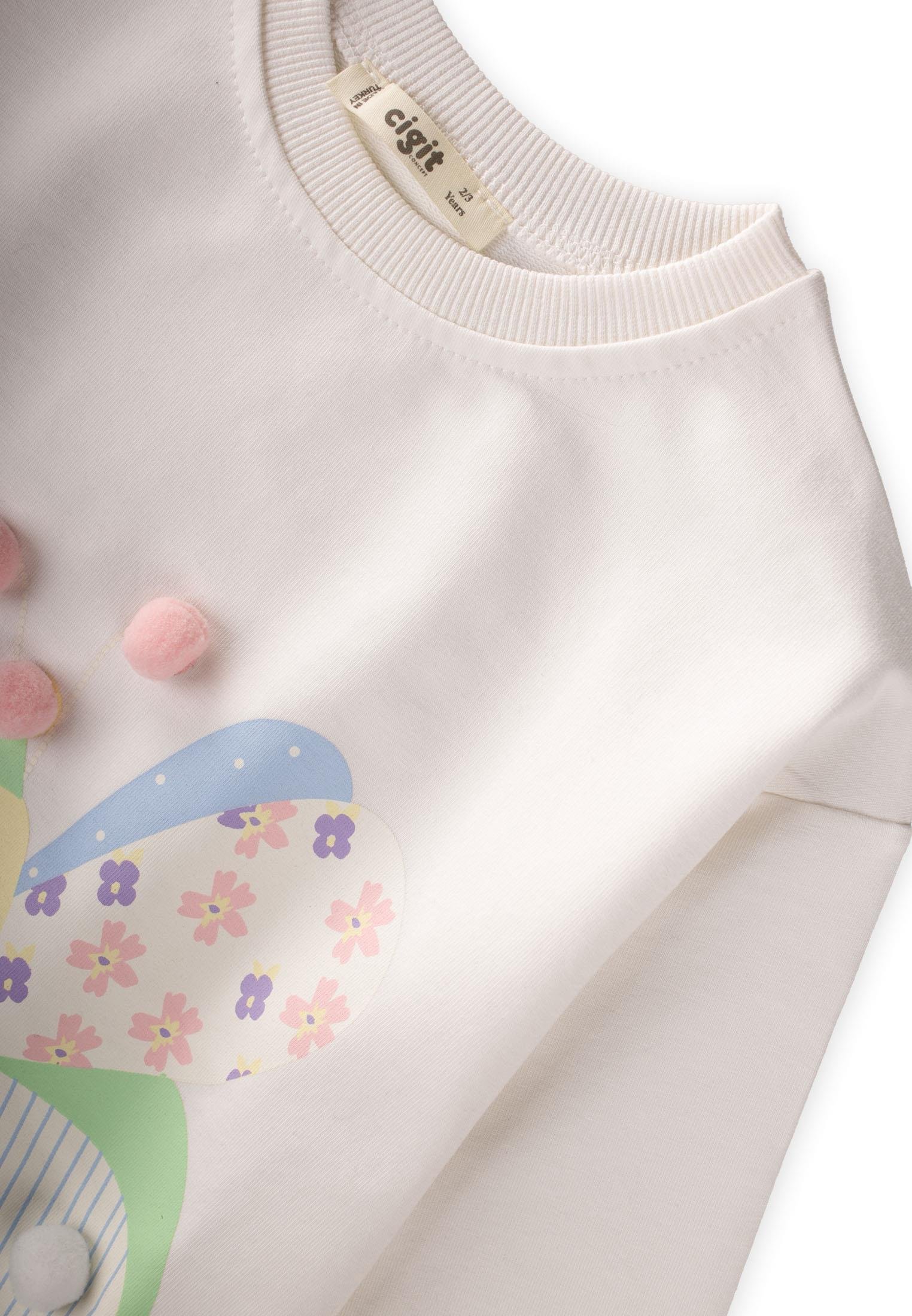 CigitRenkli Kelebek Baskılı Takım 2-7 Yaş EKRU