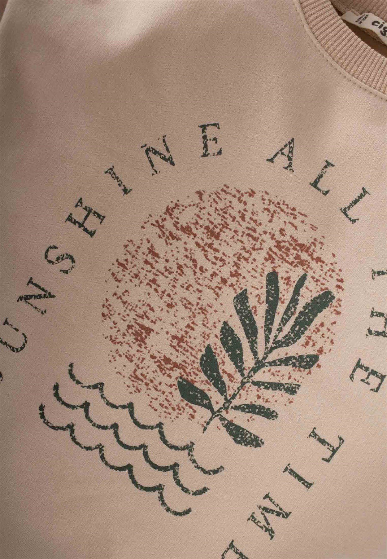 CigitSoyut Yaprak Baskılı Sweatshirt 3-9 Yaş Kum