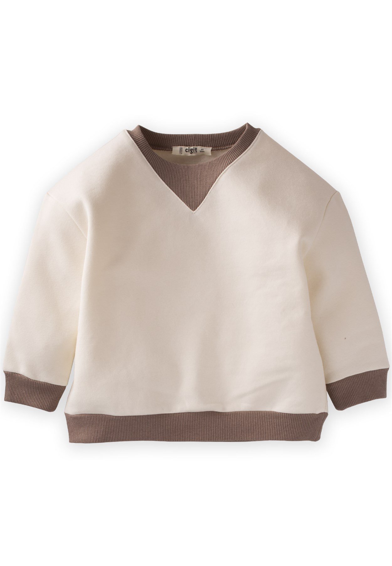 CigitV Yaka Sweatshirt  2-8 Yaş Ekru
