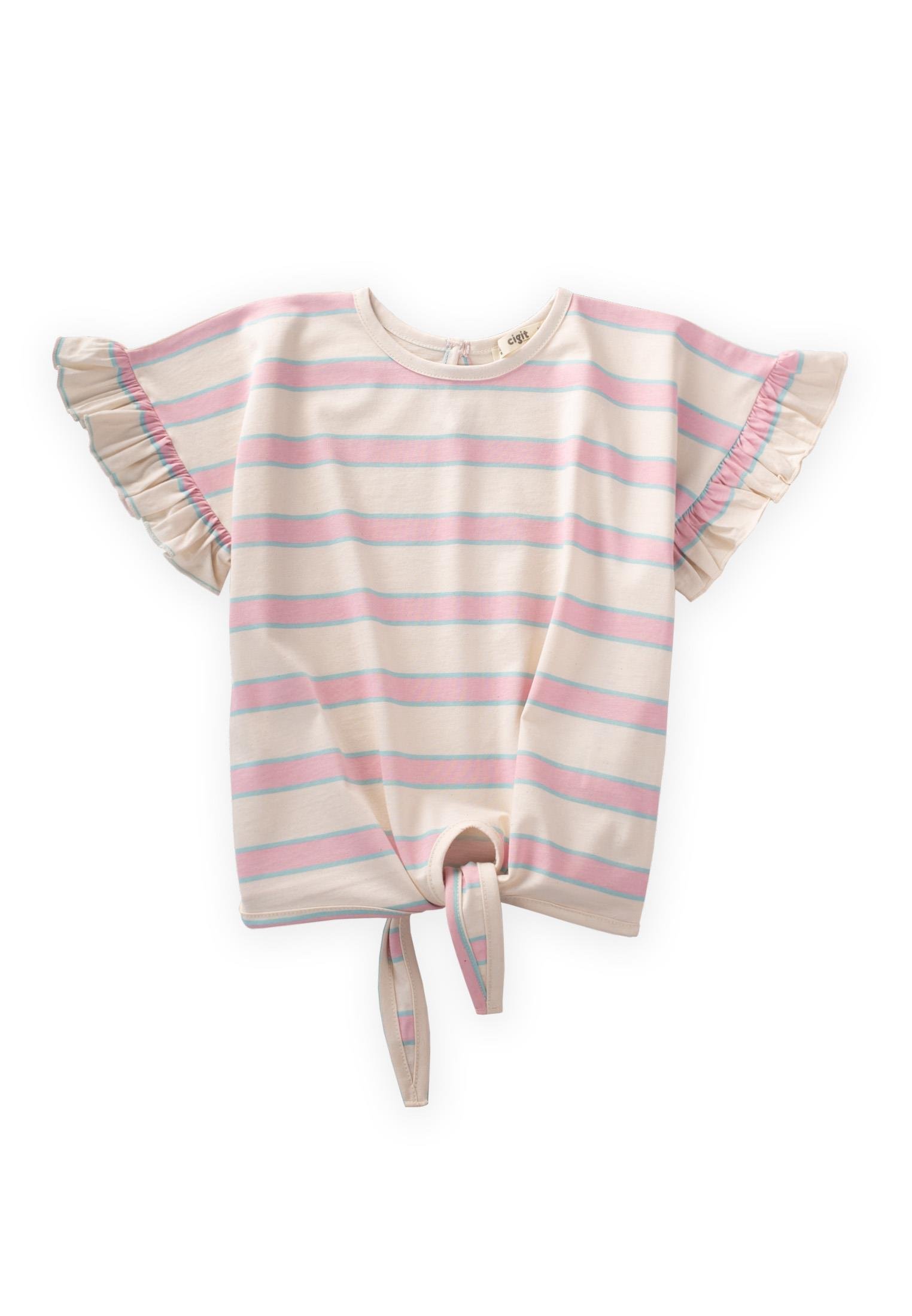 CigitStriped Tied Girl T-Shirt 3-10 Years POWDER BLUE LINE