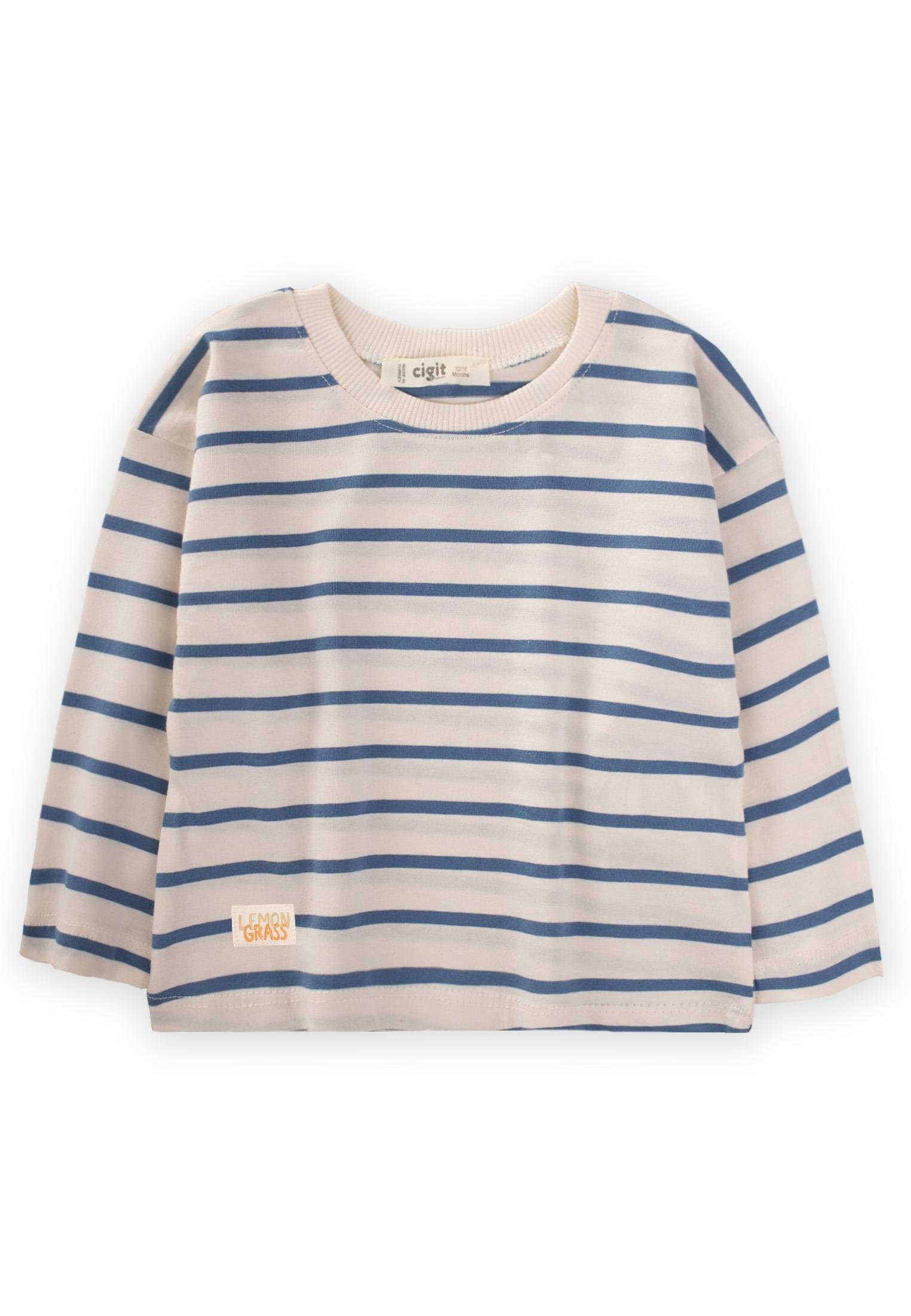 CigitÇizgili Mevsimlik T-Shırt 1-10 Yaş İndigo Mavi