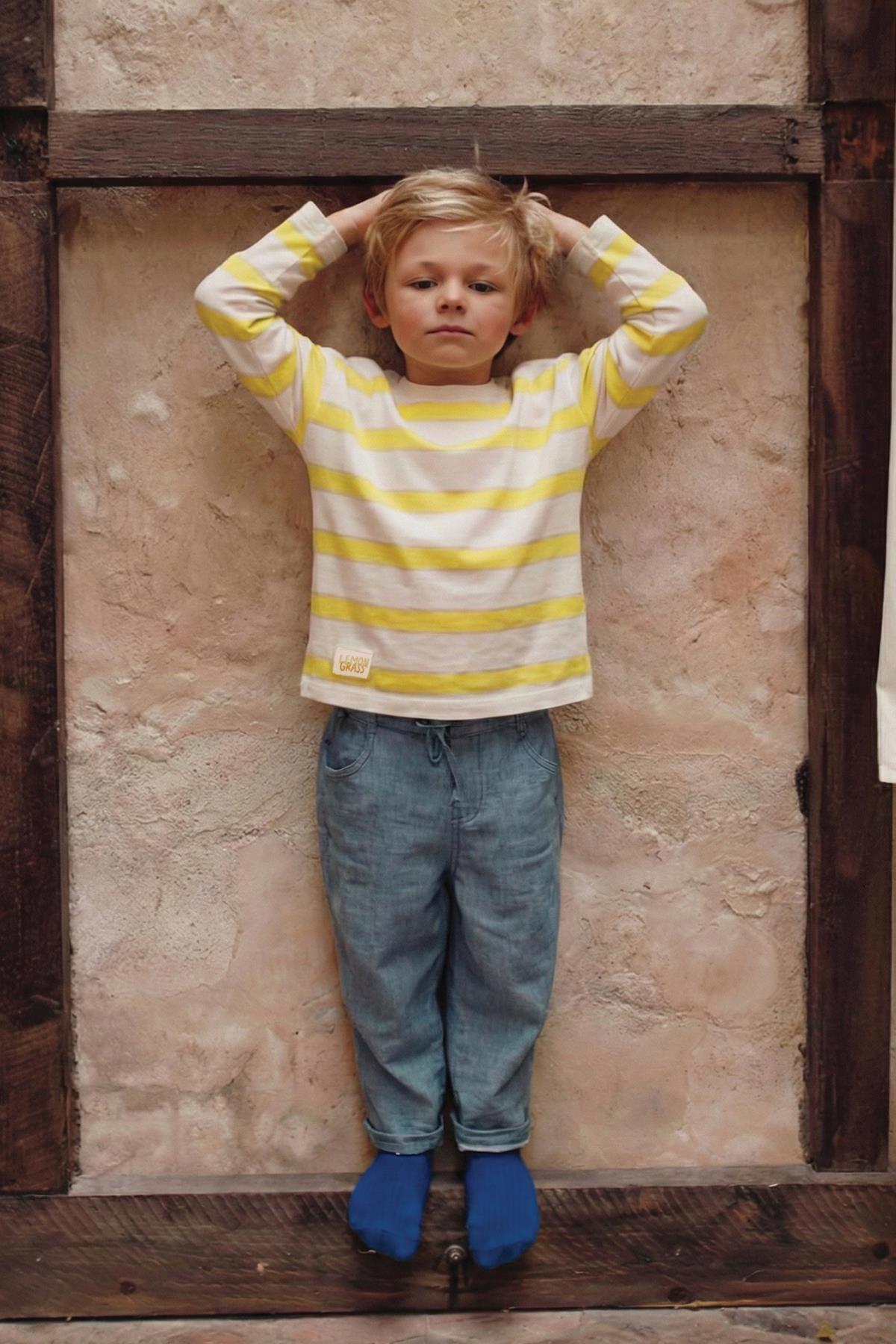 CigitÇizgili Mevsimlik T-Shırt 1-10 Yaş Sarı Vizon Çizgili