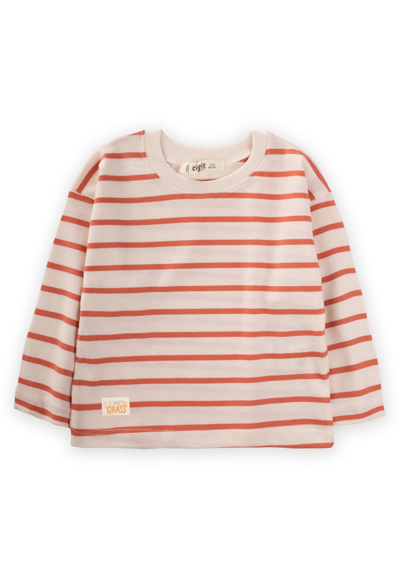 CigitStriped Seasonal T-Shirt 1-10 Years ORANGE