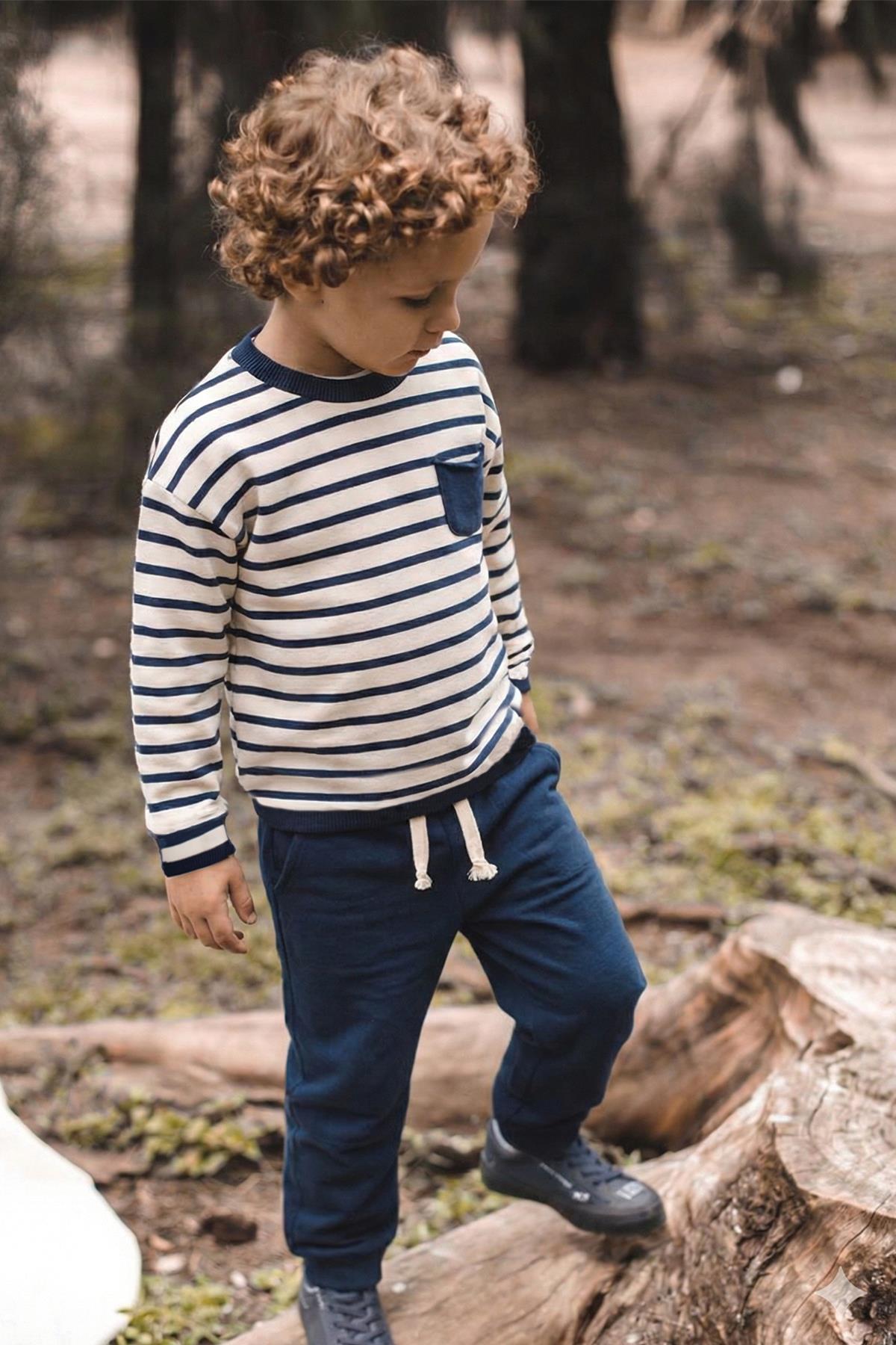 CigitÇizgili Sweatshırt Takım 1-7 Yaş LACİVERT