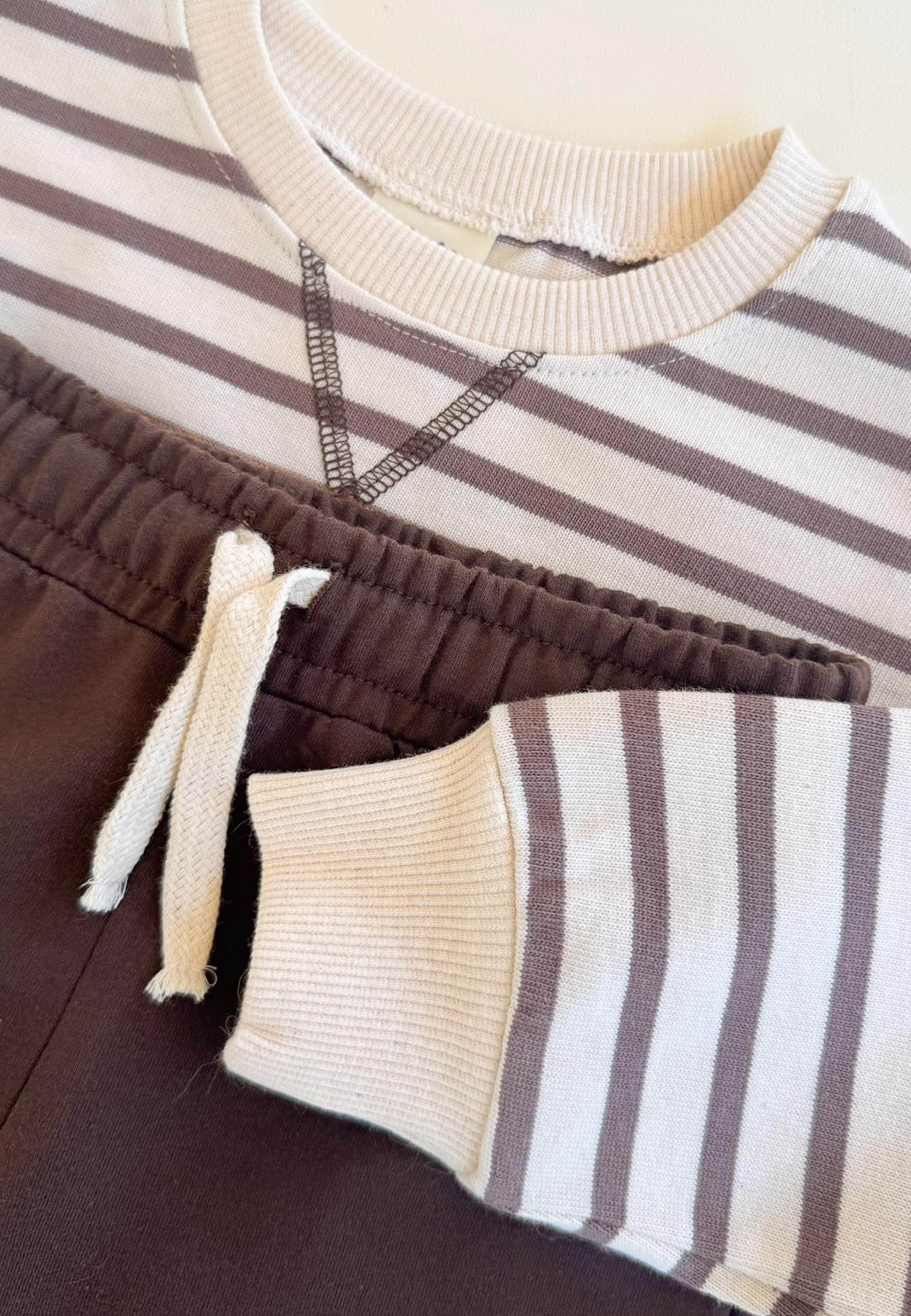 CigitÇizgili Sweatshirt Takım 2-8 Yaş Vizon Çizgili