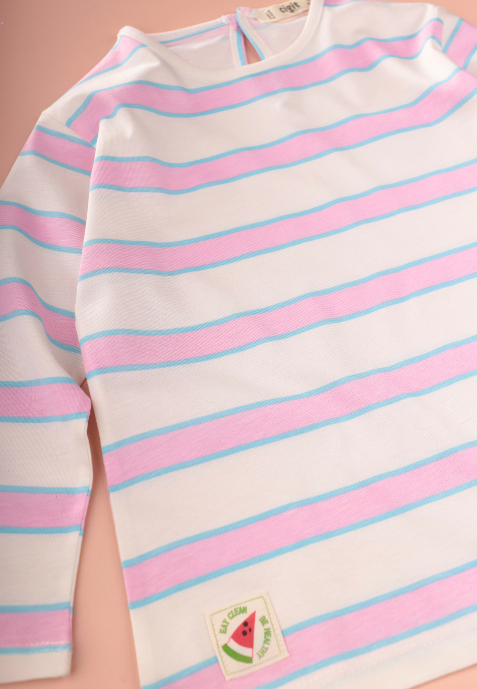 CigitÇizgili Uzun Kollu T-Shırt 2-8 Yaş PEMBE MAVİ ÇİZGİLİ